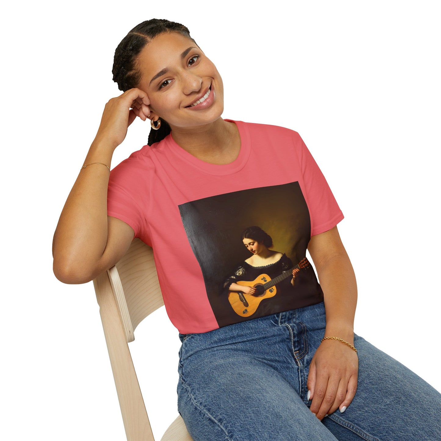Artistic Guitarist Softstyle T-Shirt - Elegant Vintage Design