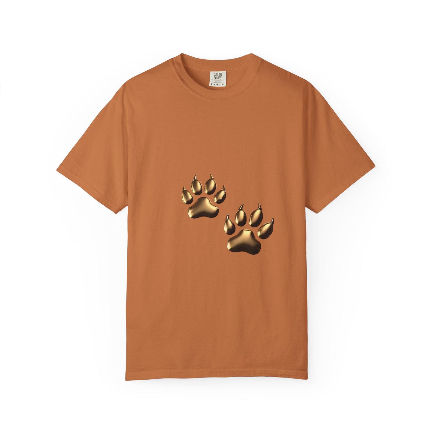 Stylish Unisex Garment-Dyed T-Shirt with Gold Paw Print Design - Perfect for Animal Lovers
