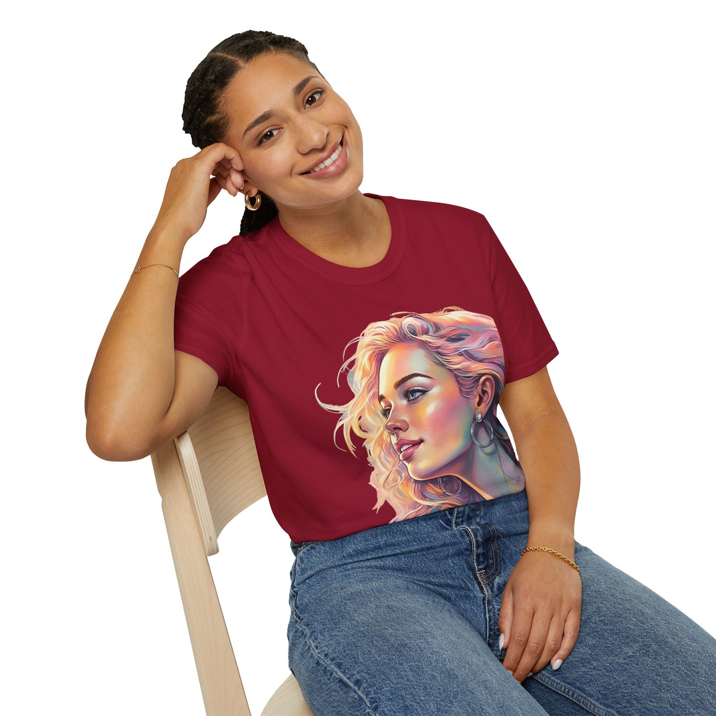 Artistic Women's Portrait T-Shirt - Women's Softstyle Tee for Creative Souls