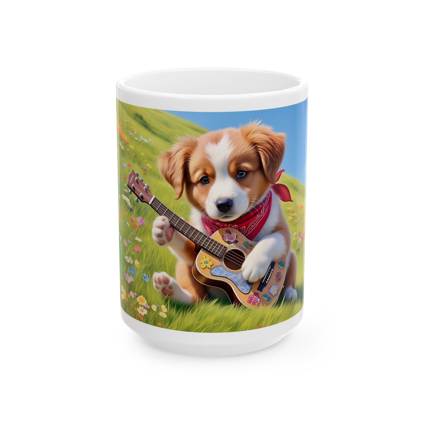 Cute Puppy Playing Guitar Ceramic Mug - Perfect Gift for Dog Lovers