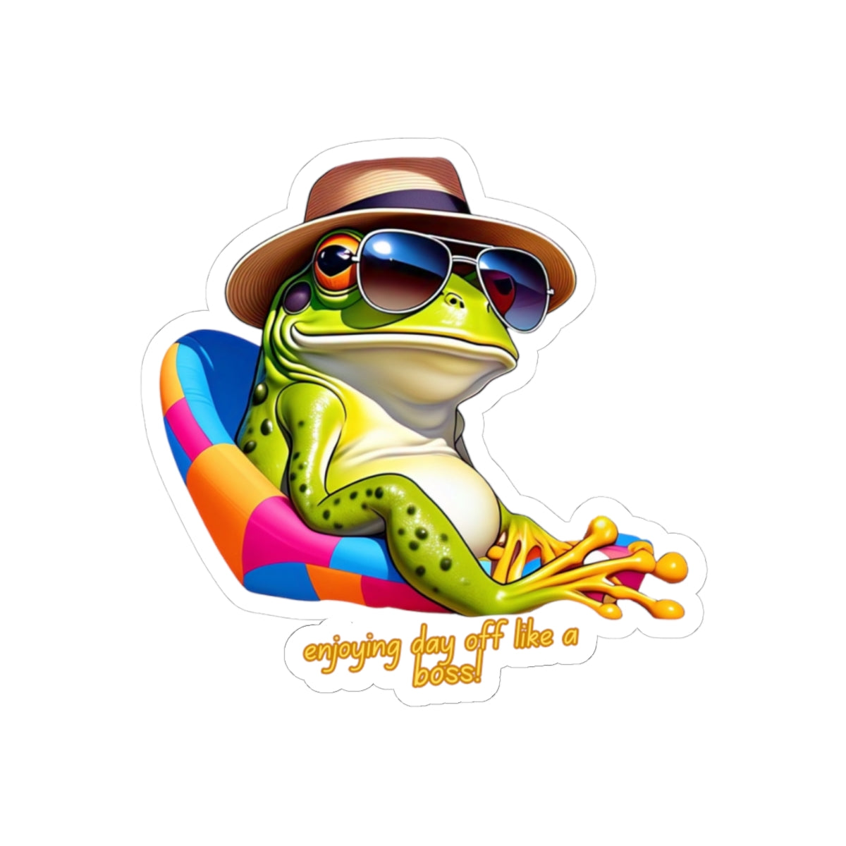Sun-Soaked Frog Kiss-Cut Stickers - "Enjoying Day Off Like a Boss"
