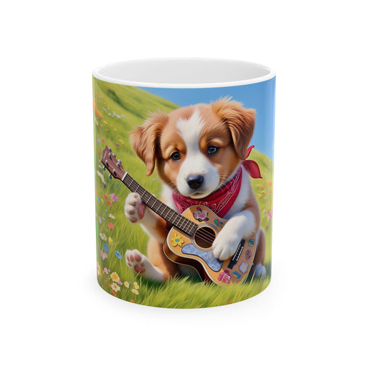 Cute Puppy Playing Guitar Ceramic Mug - Perfect Gift for Dog Lovers