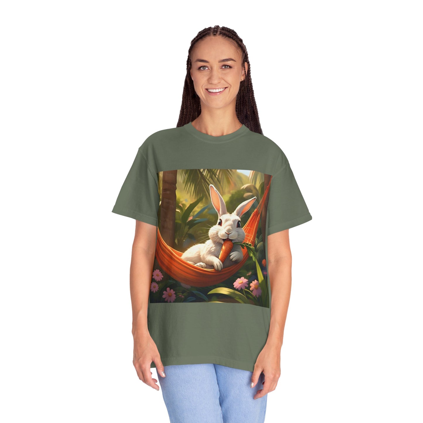 Relaxing Bunny T-Shirt - Unisex Garment-Dyed Tee for Nature Lovers