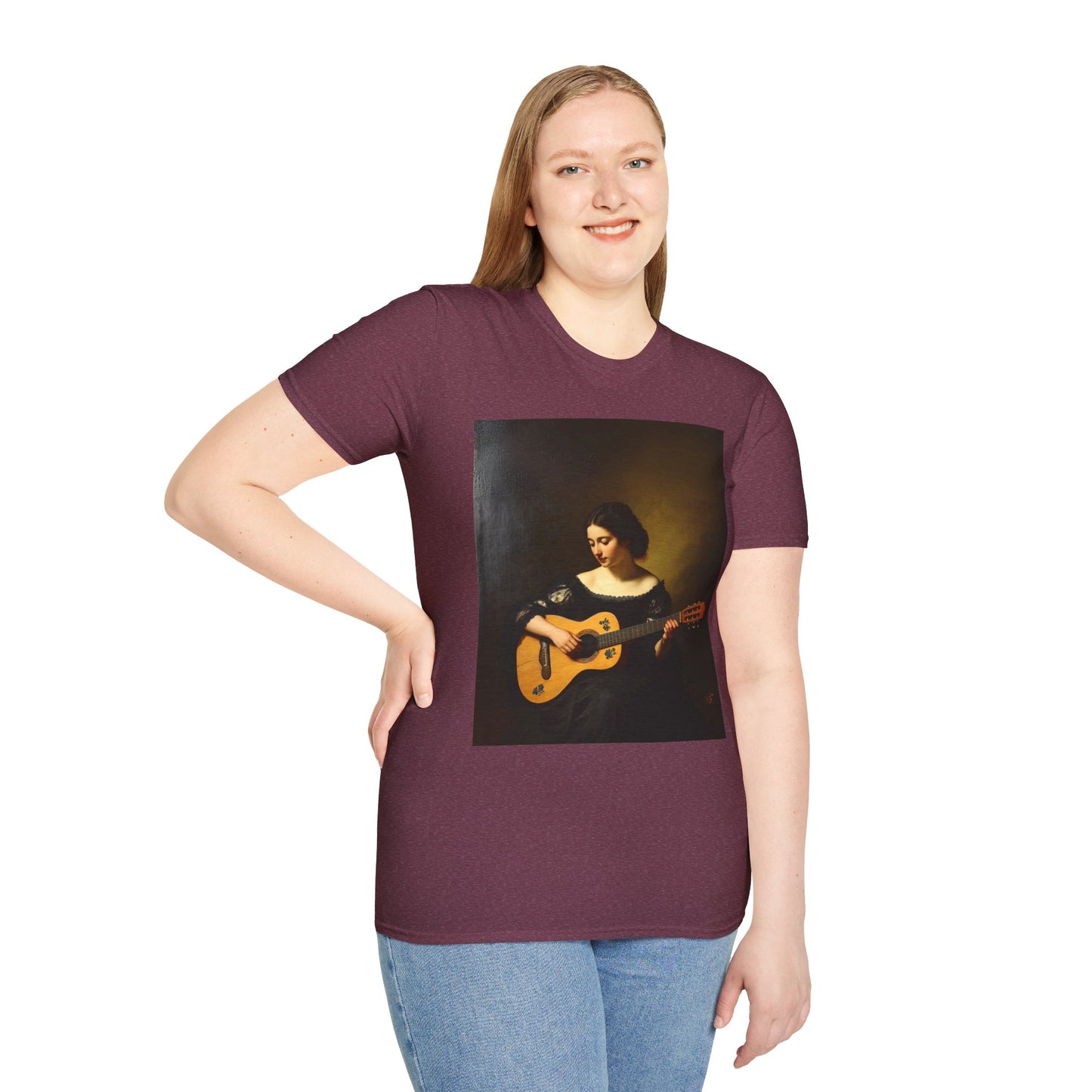 Artistic Guitarist Softstyle T-Shirt - Elegant Vintage Design