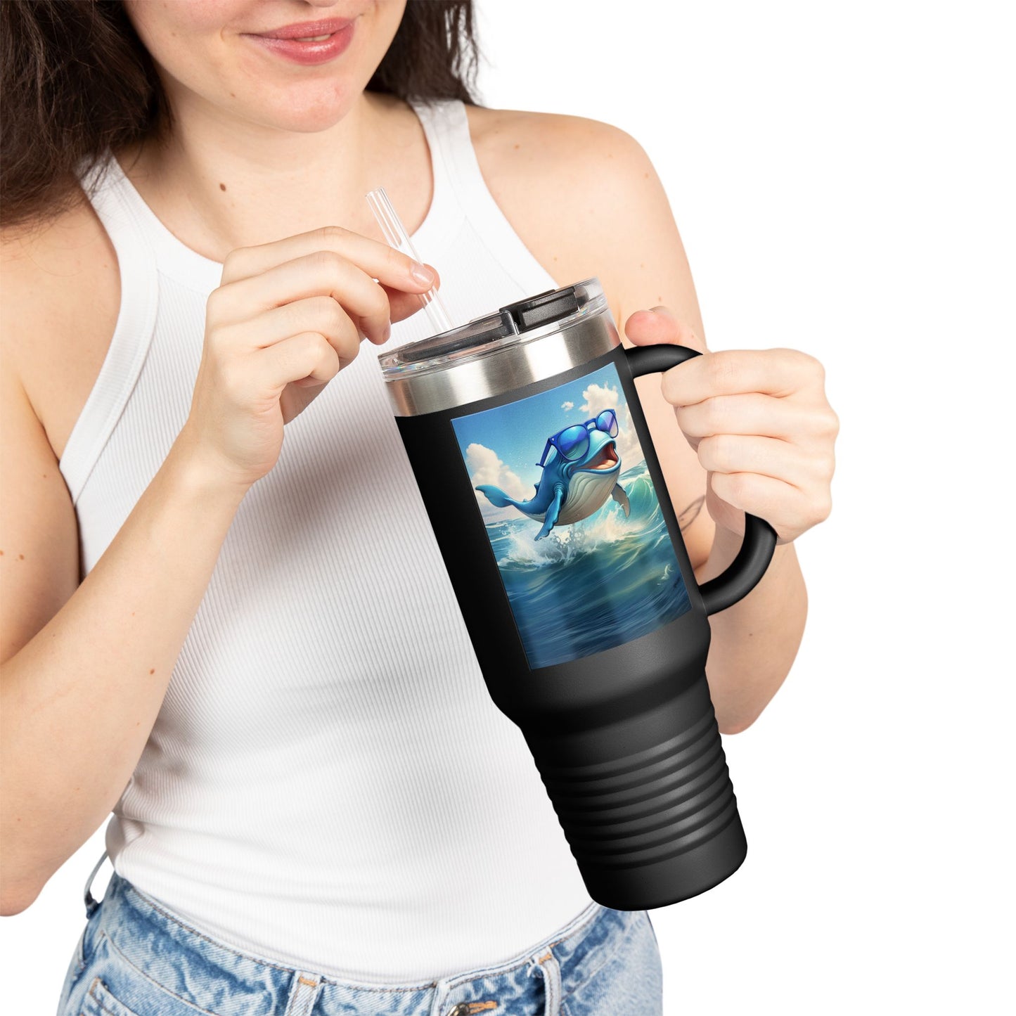 Funny Whale Insulated Travel Mug - 40oz Tumbler with Straw - Perfect for Outdoor Adventures and Gifts