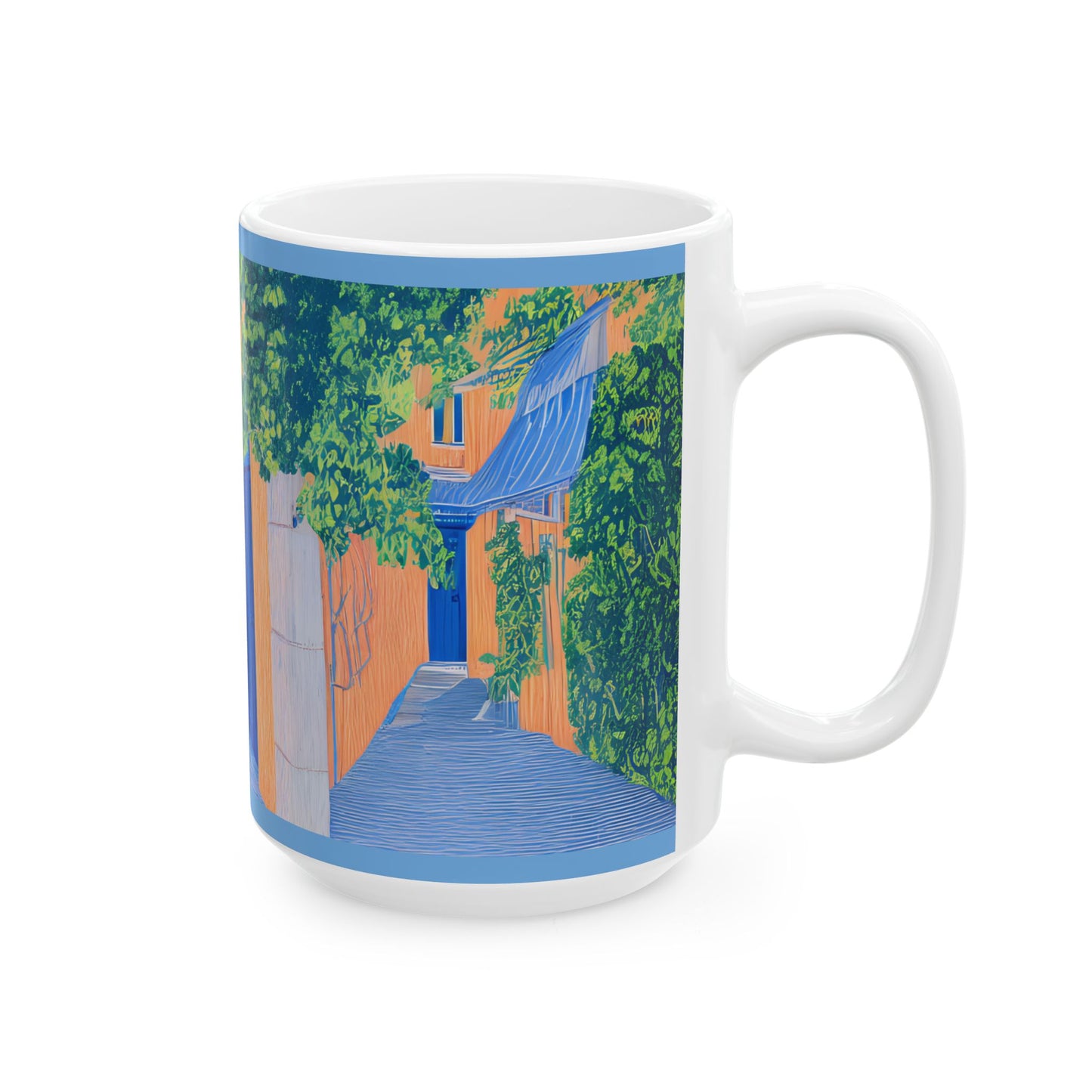 Colorful Ceramic Mug - Artistic Village Street Design - Perfect for Coffee Lovers