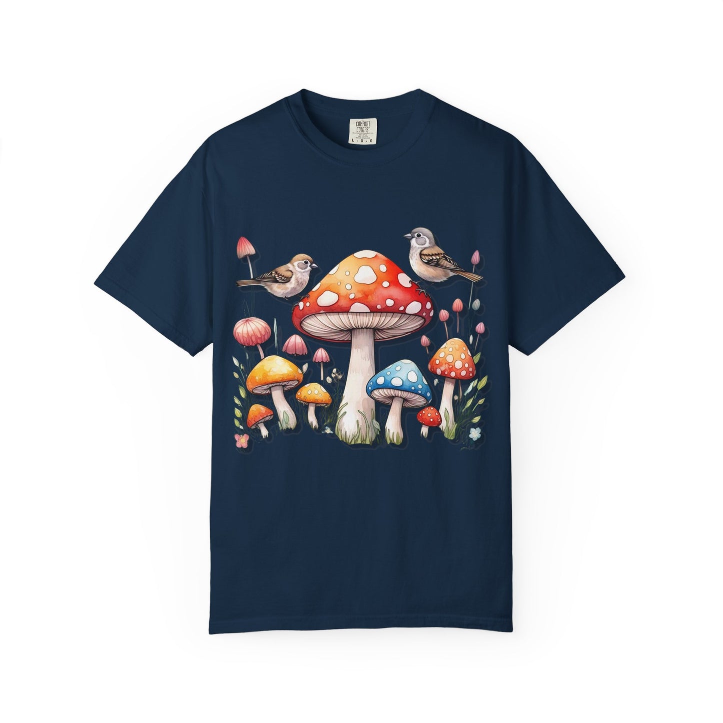 Whimsical Mushroom & Bird Unisex T-Shirt - Nature Lover's Tee