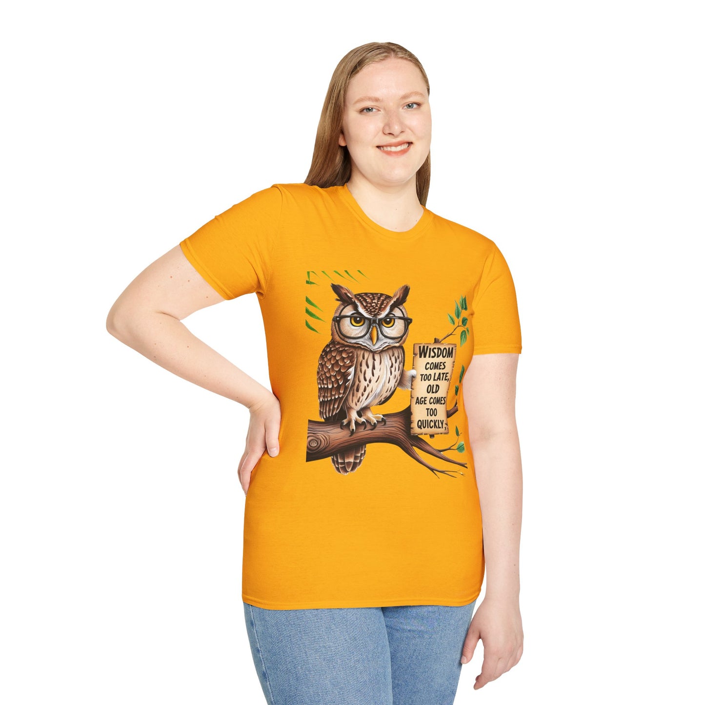 Wisdom Owl Unisex Softstyle T-Shirt - Inspirational Nature Tee