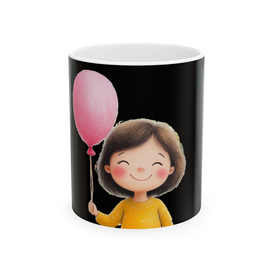 Cute Kid Holding Balloon Ceramic Mug - Perfect Gift for Kids & Birthdays