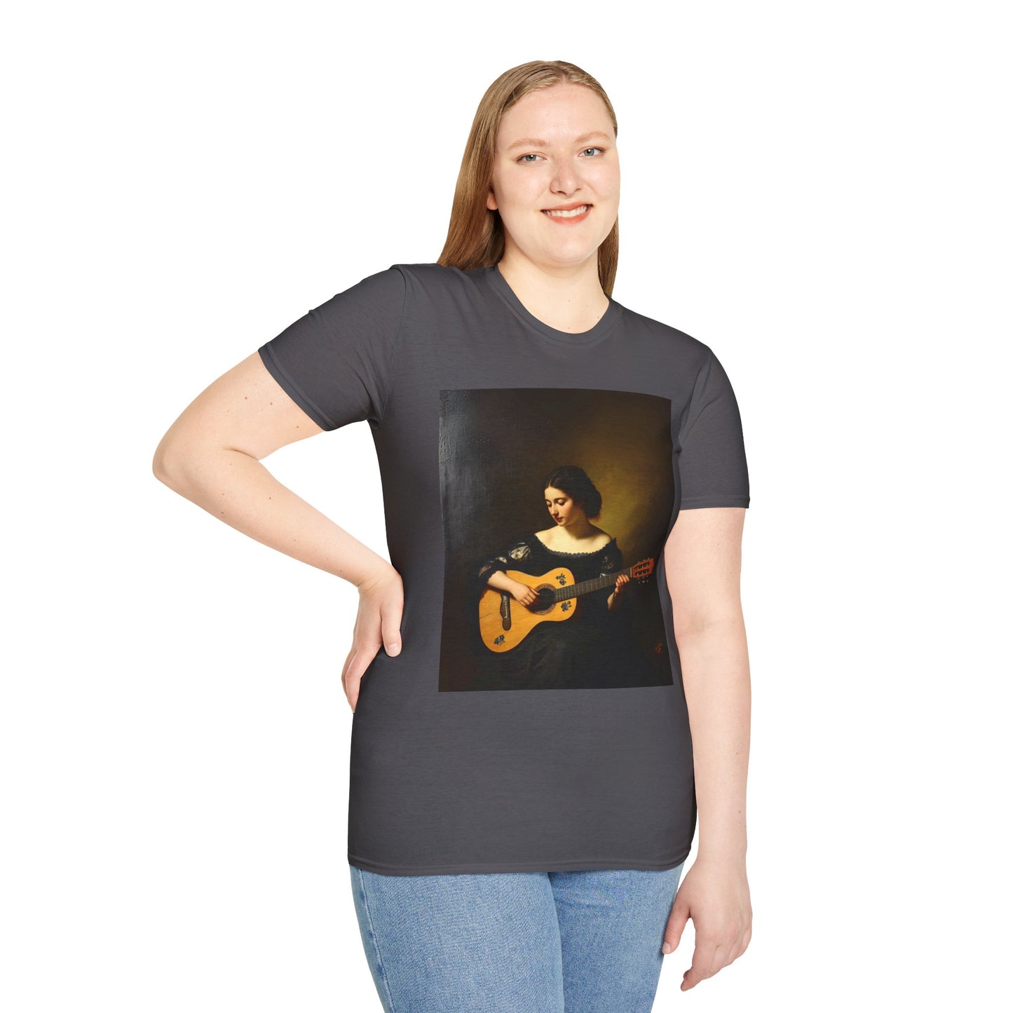 Artistic Guitarist Softstyle T-Shirt - Elegant Vintage Design