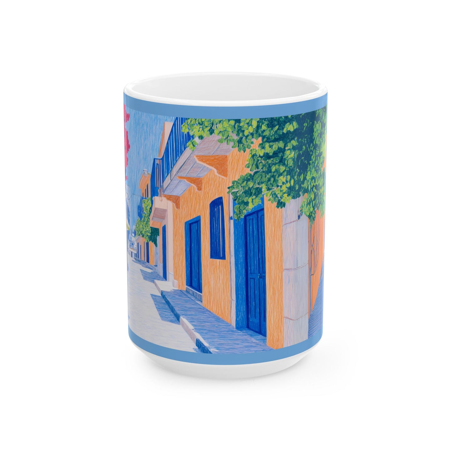 Colorful Ceramic Mug - Artistic Village Street Design - Perfect for Coffee Lovers