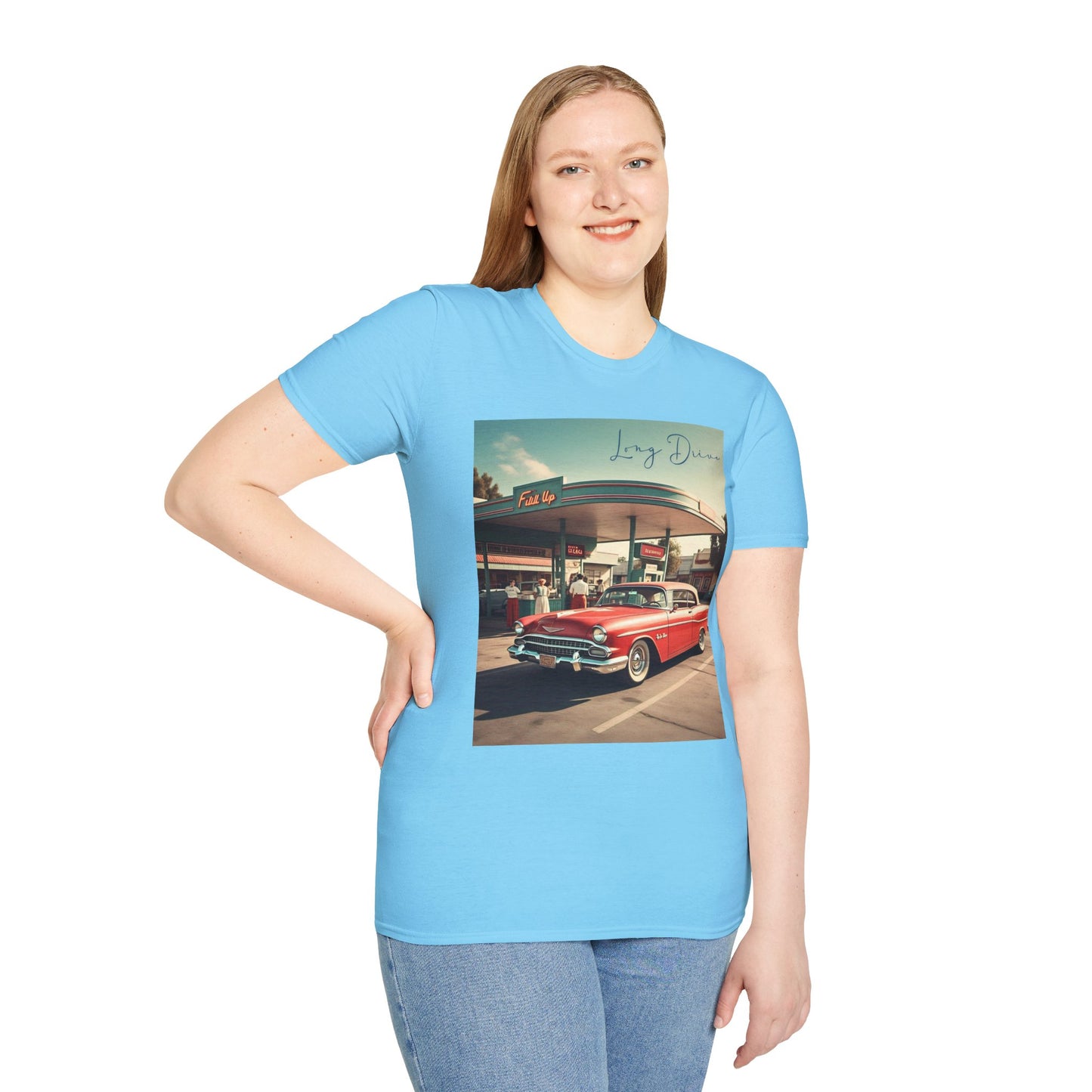Retro Car Unisex Softstyle T-Shirt - Long Drive Graphic Tee