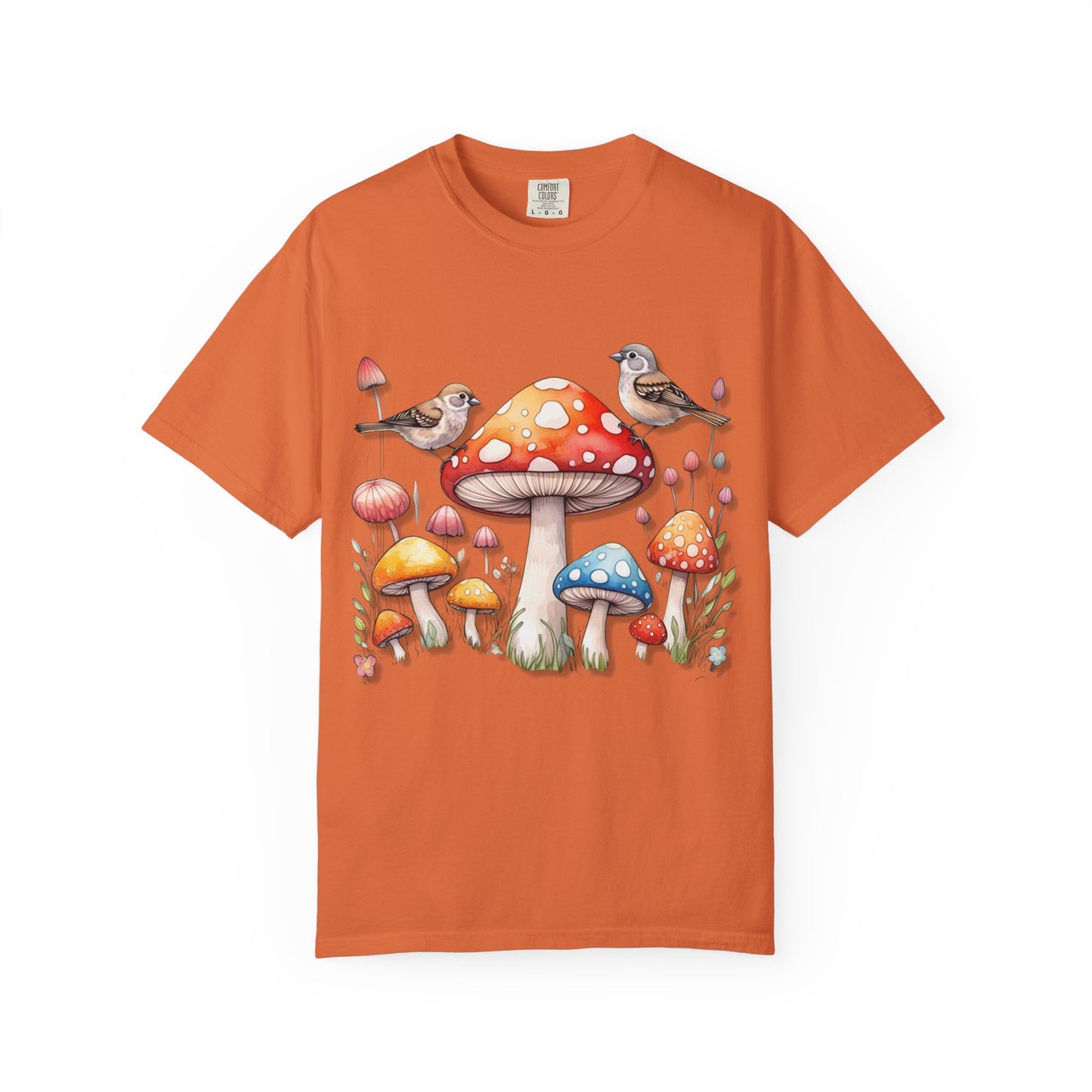 Whimsical Mushroom & Bird Unisex T-Shirt - Nature Lover's Tee