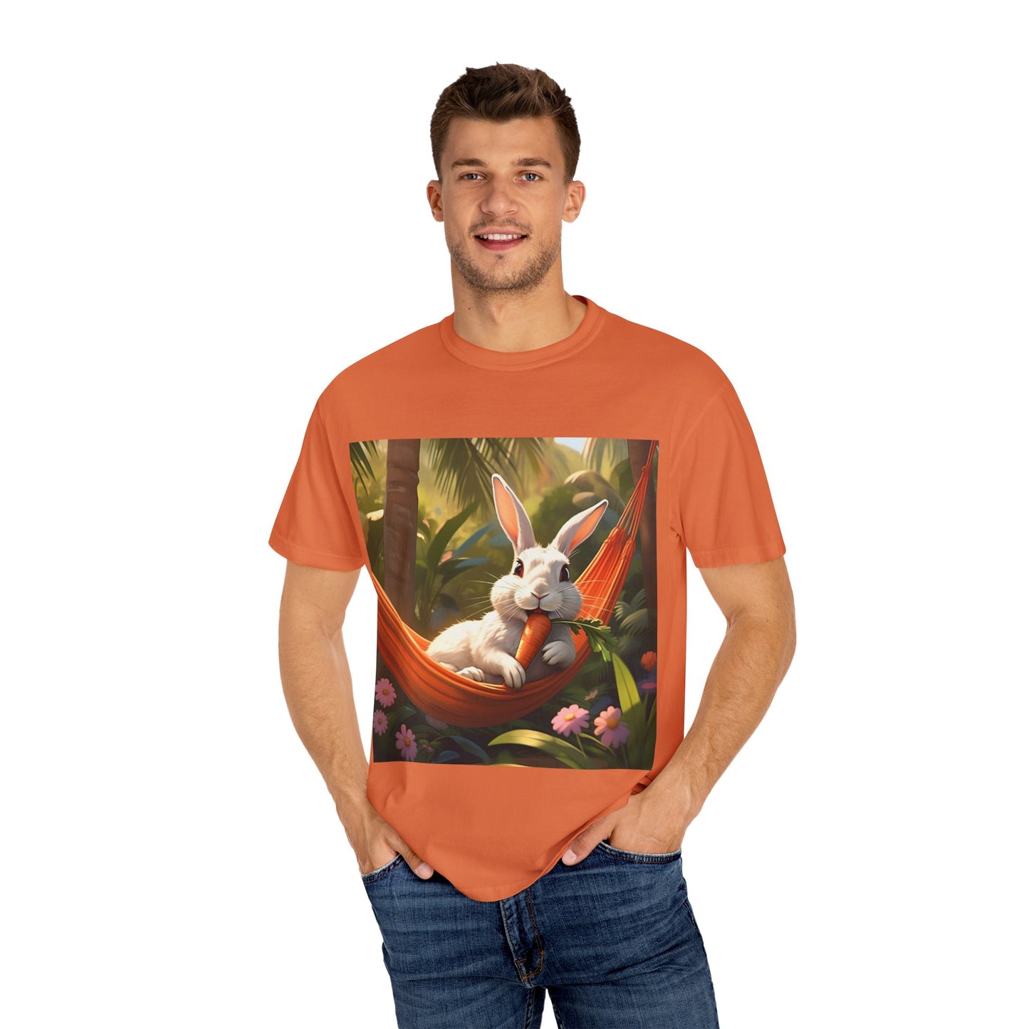 Relaxing Bunny T-Shirt - Unisex Garment-Dyed Tee for Nature Lovers