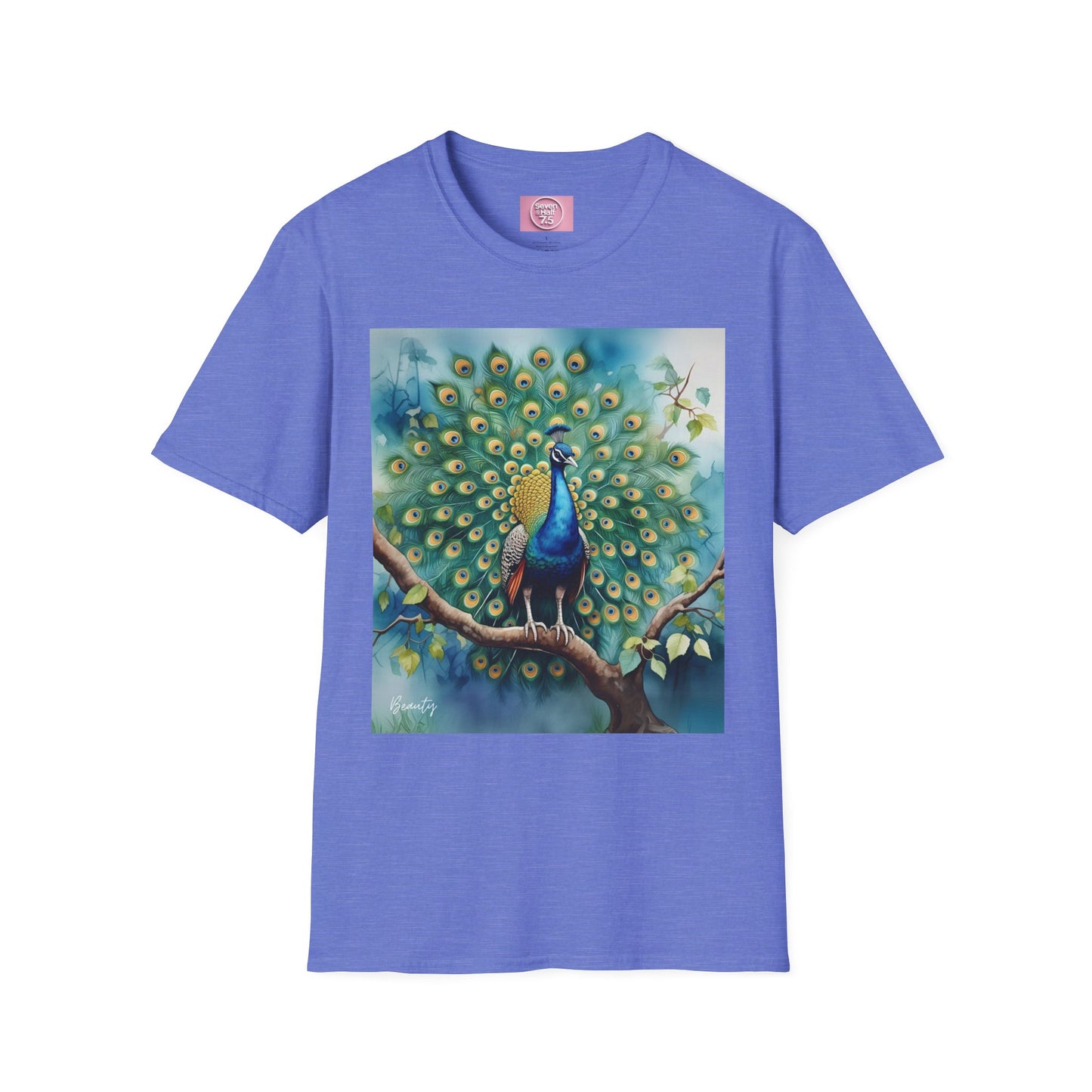 Colorful Peacock Unisex Softstyle T-Shirt - Vibrant Nature Art Tee