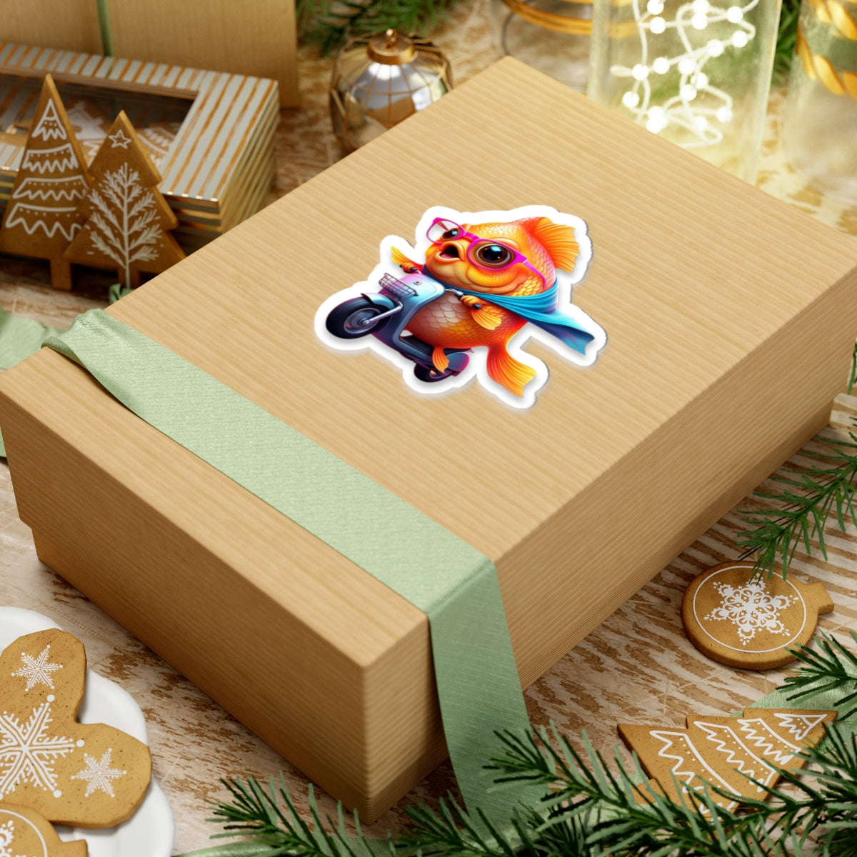 Whimsical Goldfish Scooter Stickers | Fun Vinyl Decals for Laptops & Water Bottles