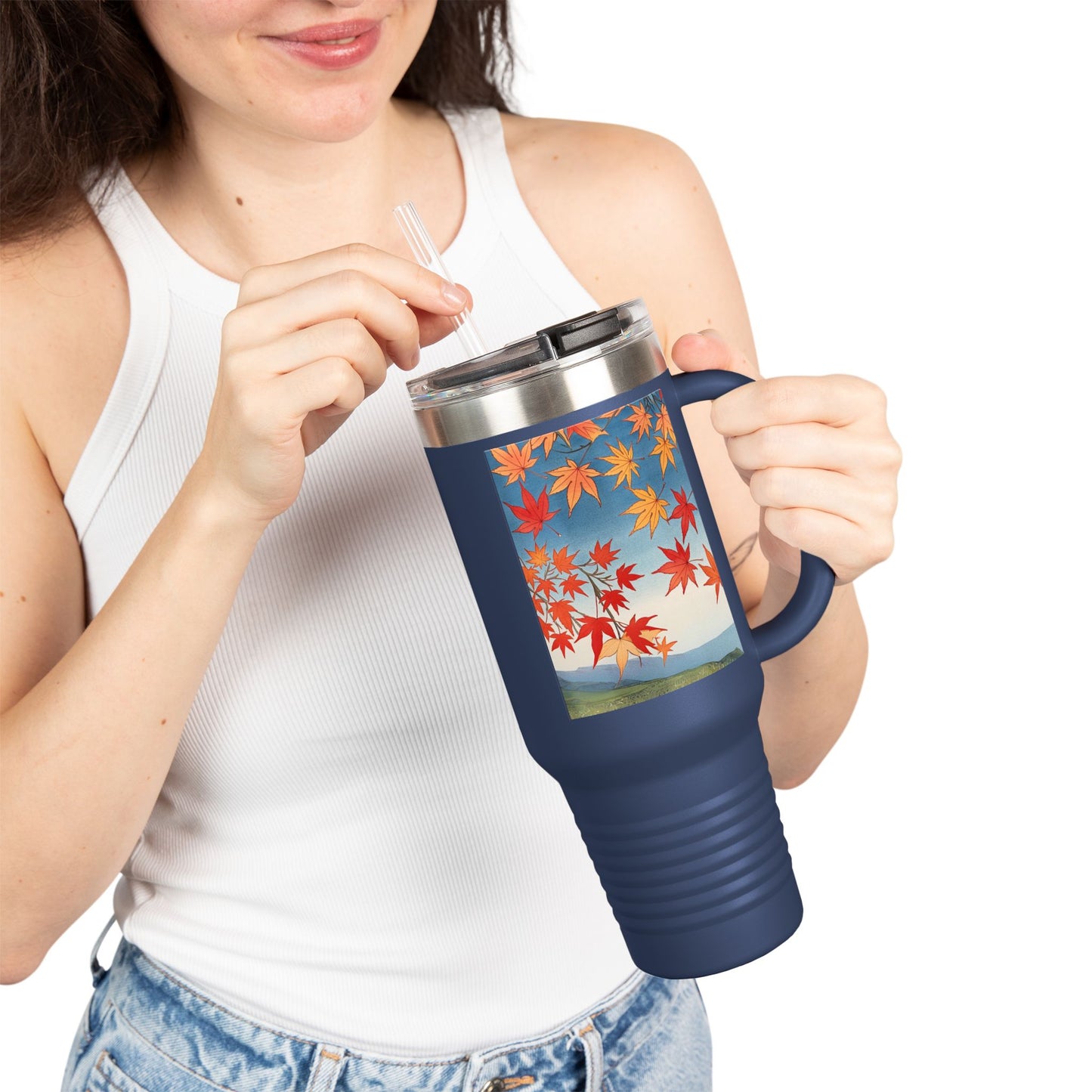 Autumn Leaves Insulated Travel Mug - 40oz Travel Cup with Straw