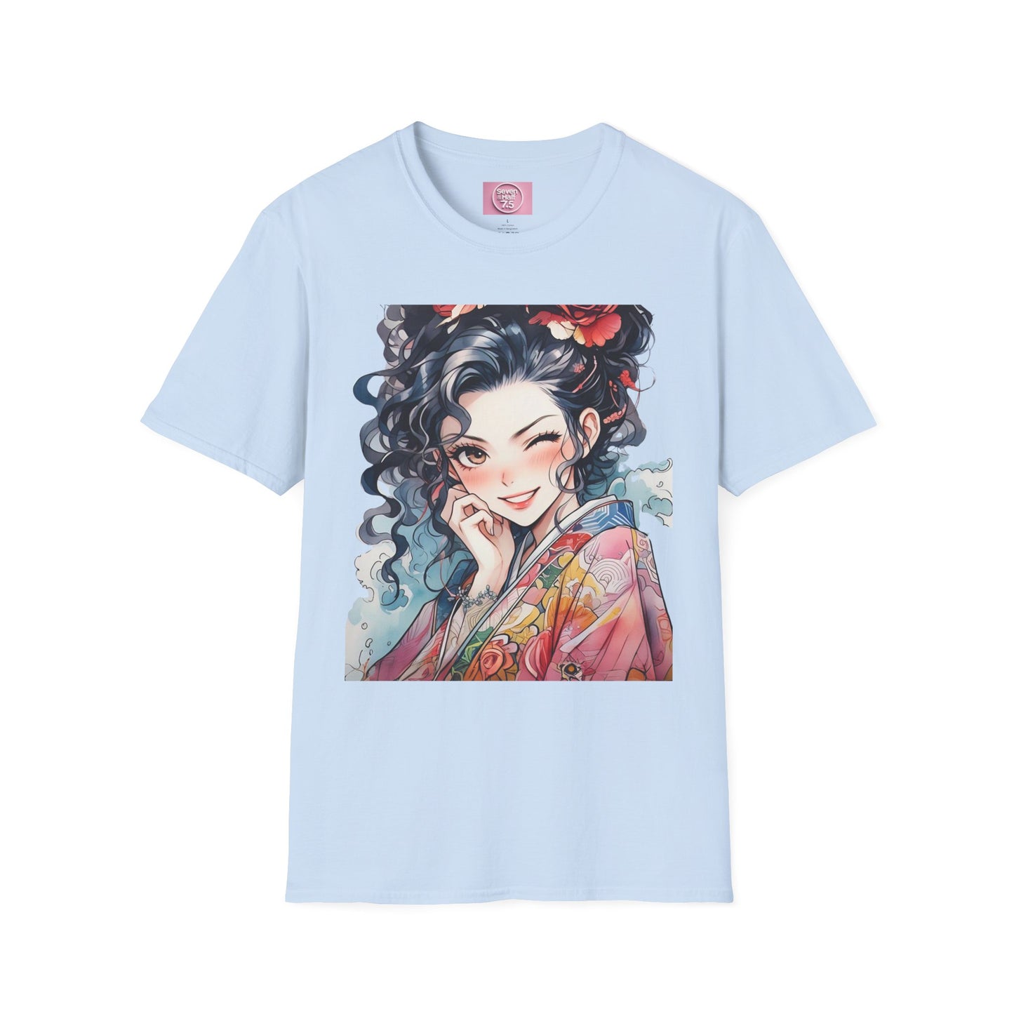 Stylish Unisex Softstyle T-Shirt - Charming Kimono Girl Design