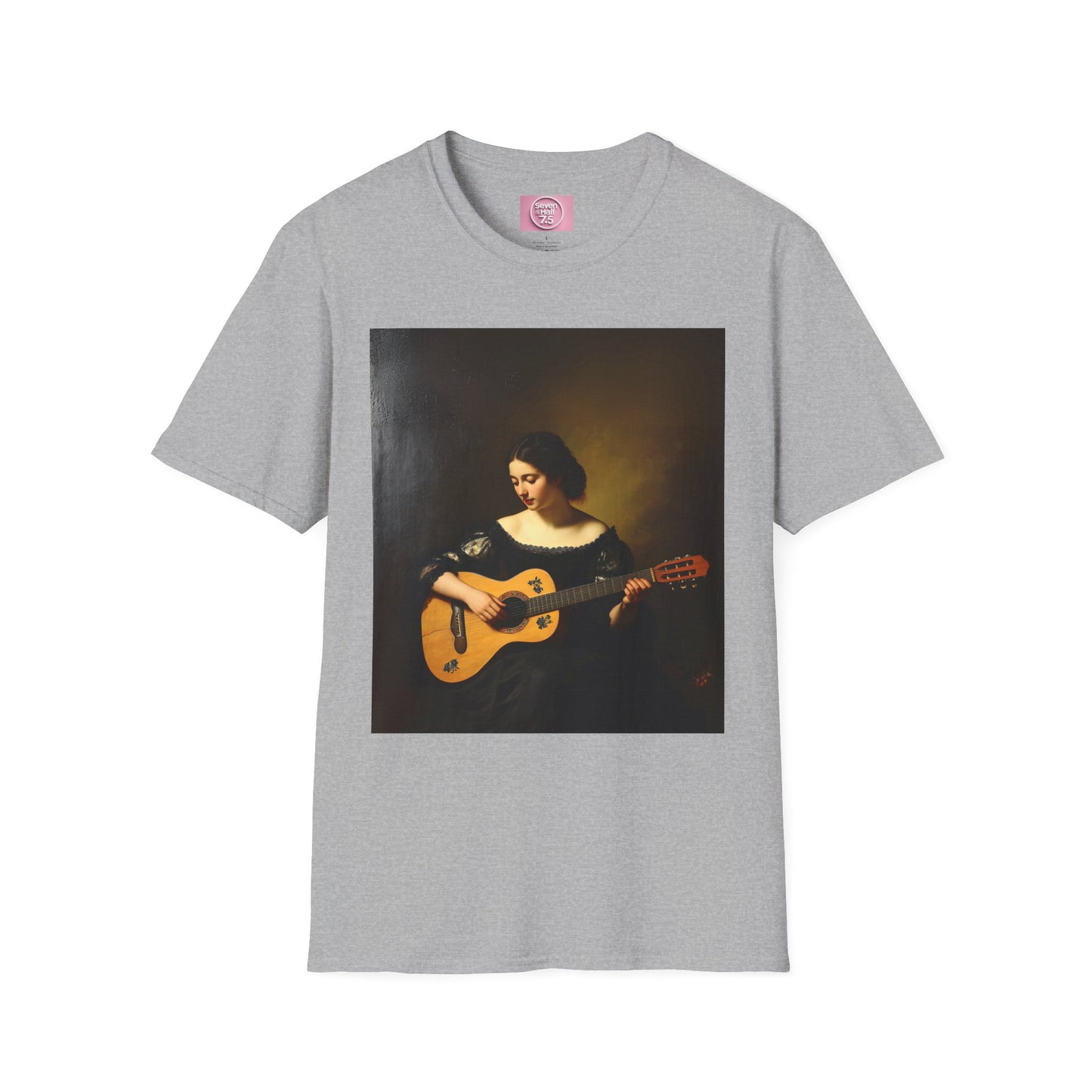 Artistic Guitarist Softstyle T-Shirt - Elegant Vintage Design