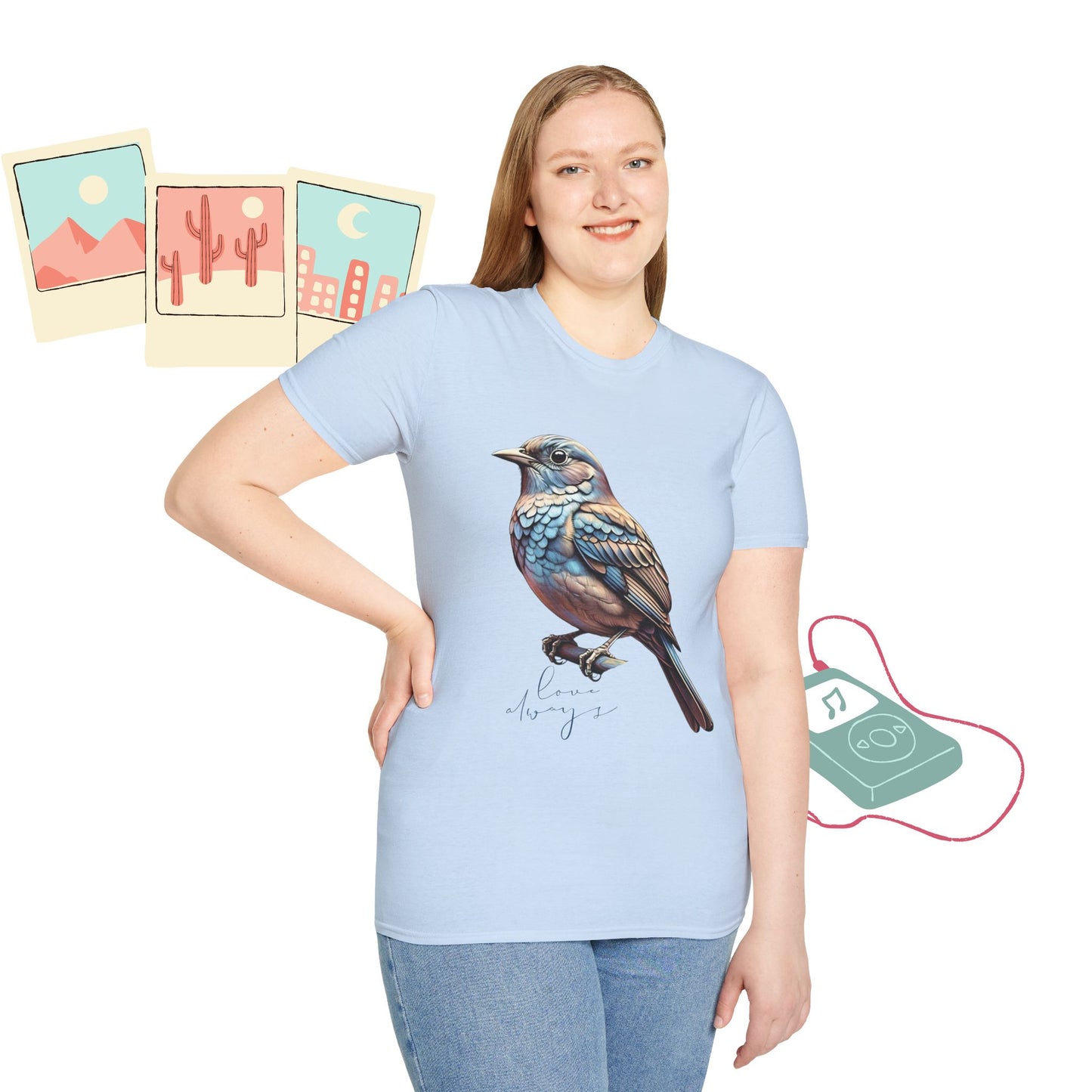 Nature-Inspired Bird Graphic T-Shirt for Soft Comfort