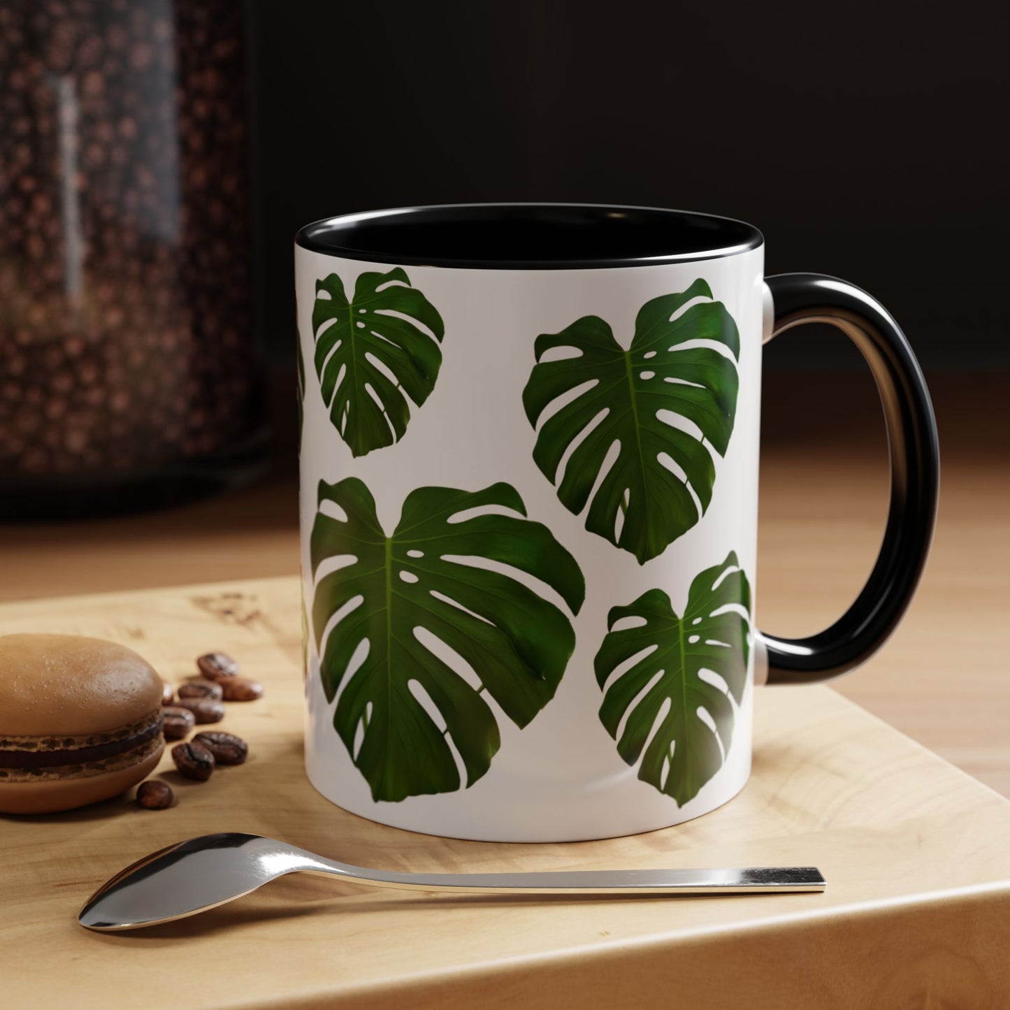Tropical Monstera Accent Coffee Mug - Green Leaf Design, Plant Lover Gift, Home Decor, Kitchen Essentials, Nature Inspired