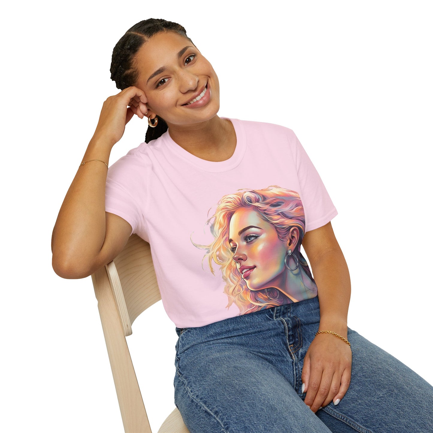 Artistic Women's Portrait T-Shirt - Women's Softstyle Tee for Creative Souls
