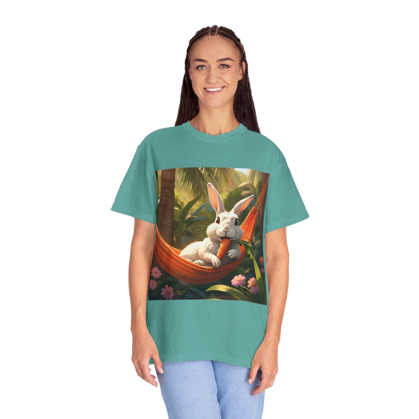 Relaxing Bunny T-Shirt - Unisex Garment-Dyed Tee for Nature Lovers