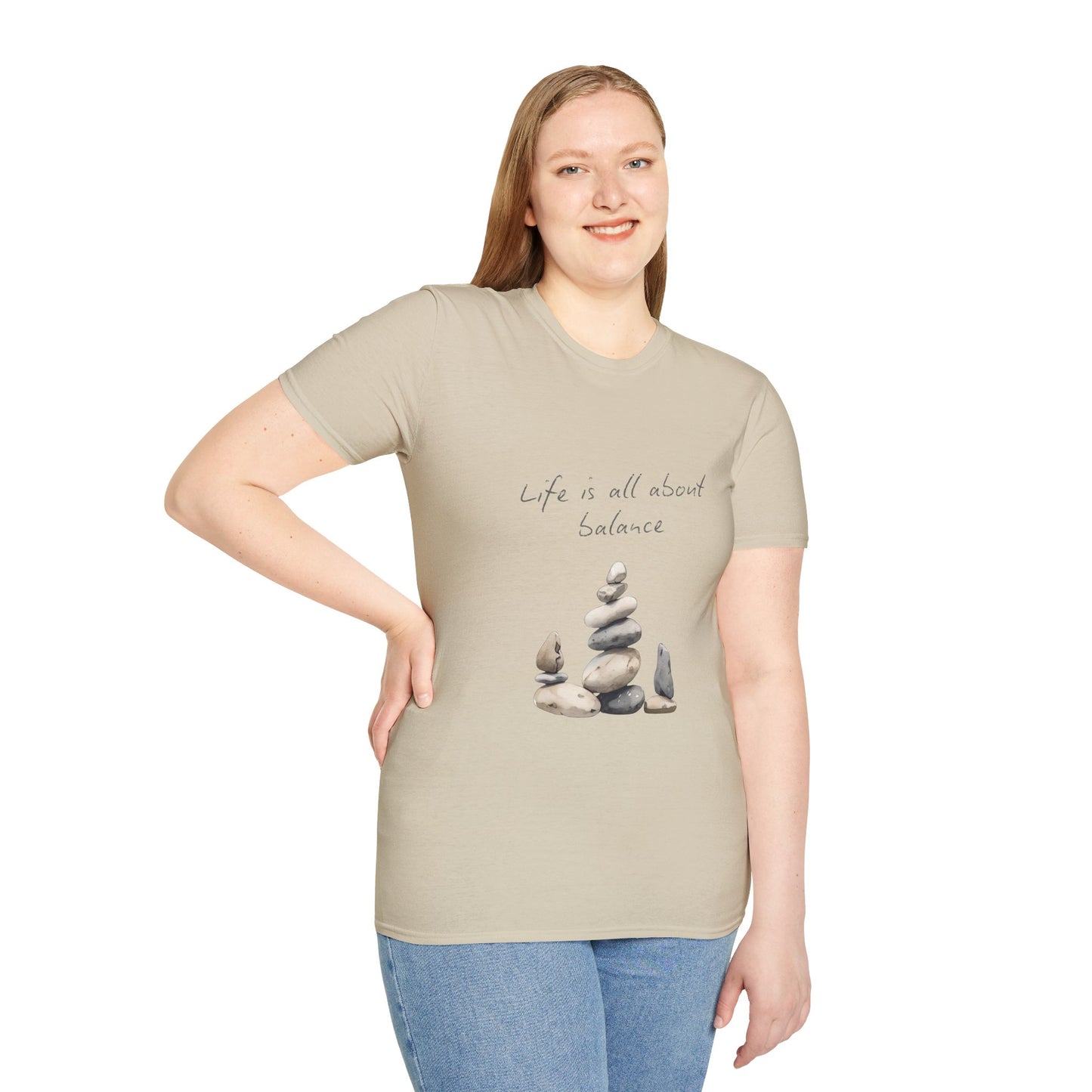 Unisex Softstyle T-Shirt - "Life is all about Balance" Design - Perfect for Mindfulness and Relaxation