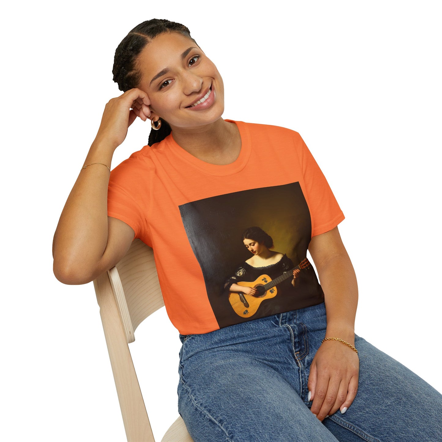 Artistic Guitarist Softstyle T-Shirt - Elegant Vintage Design
