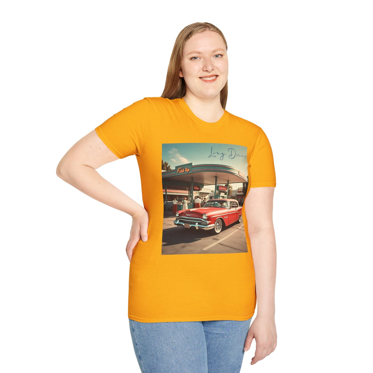 Retro Car Unisex Softstyle T-Shirt - Long Drive Graphic Tee
