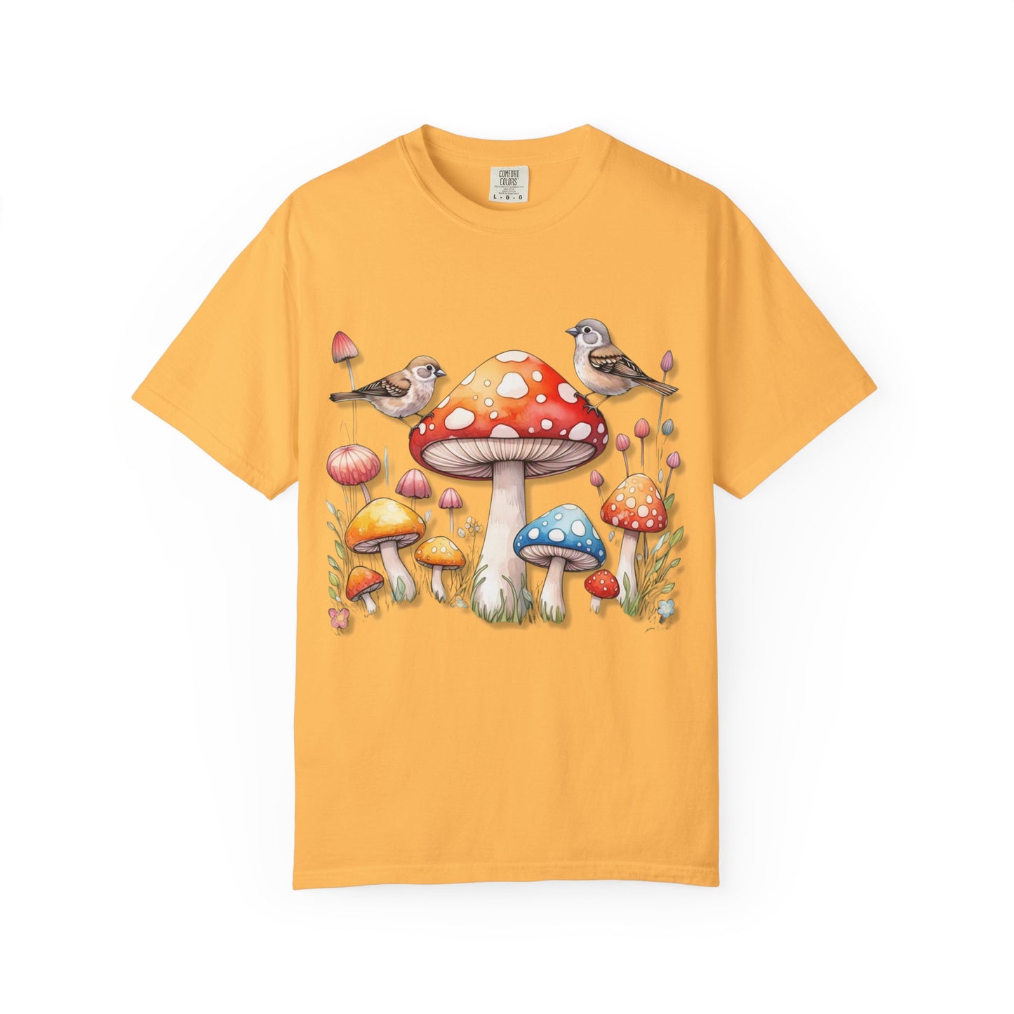 Whimsical Mushroom & Bird Unisex T-Shirt - Nature Lover's Tee