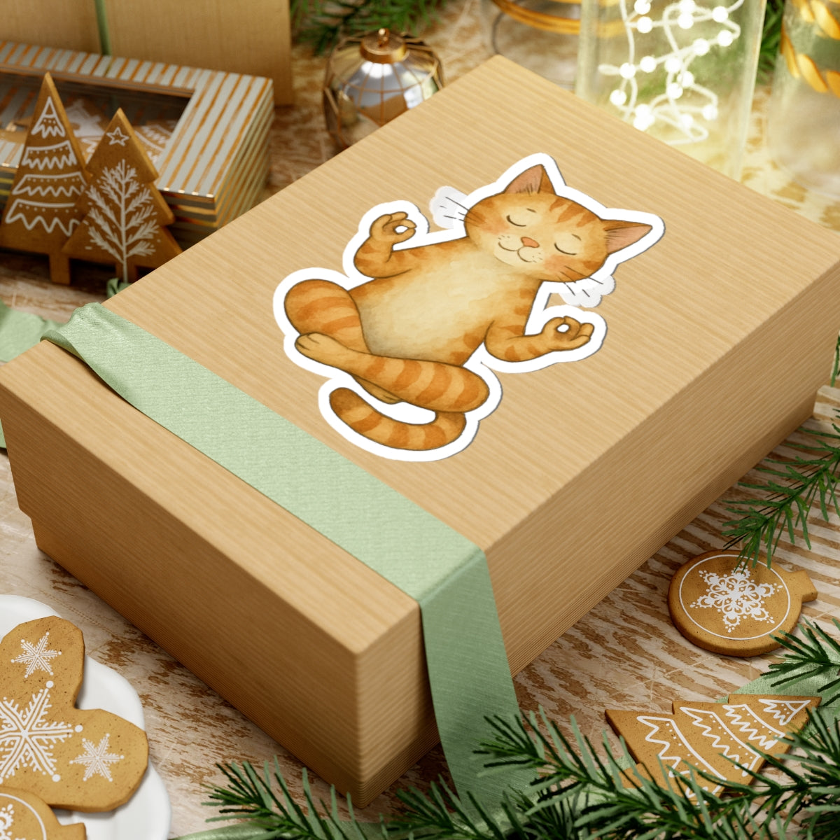 Meditating Cat Kiss-Cut Stickers | Cute Cat Design for Cat Lovers | Perfect for Laptops, Water Bottles, and Gift Wrapping