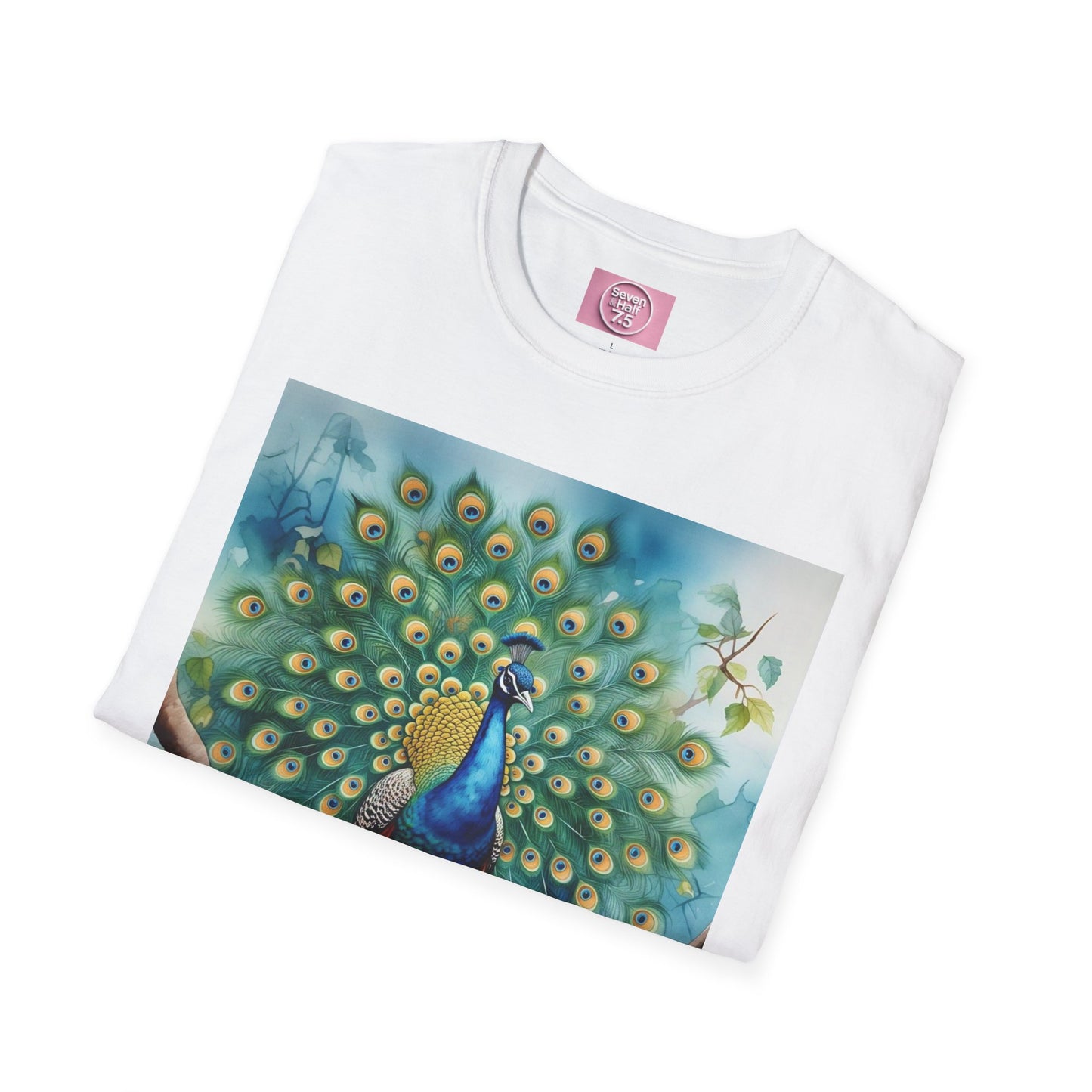 Colorful Peacock Unisex Softstyle T-Shirt - Vibrant Nature Art Tee