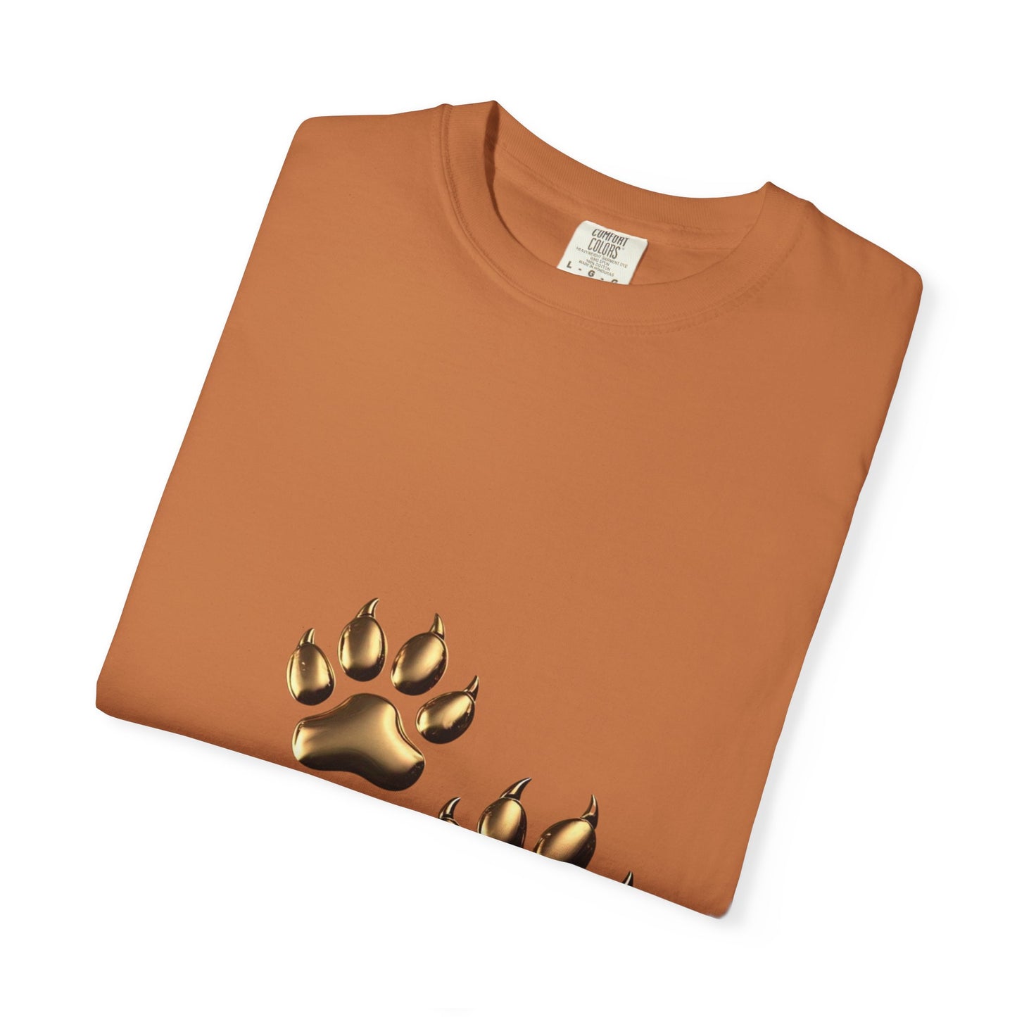 Stylish Unisex Garment-Dyed T-Shirt with Gold Paw Print Design - Perfect for Animal Lovers