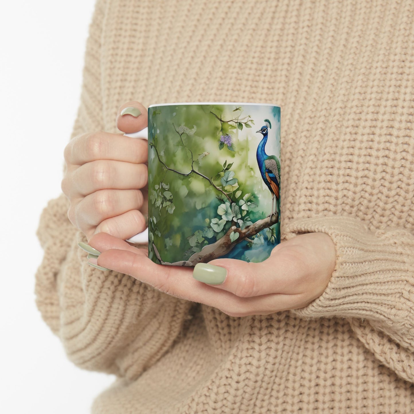 Vibrant Peacock Ceramic Mug - 11oz & 15oz
