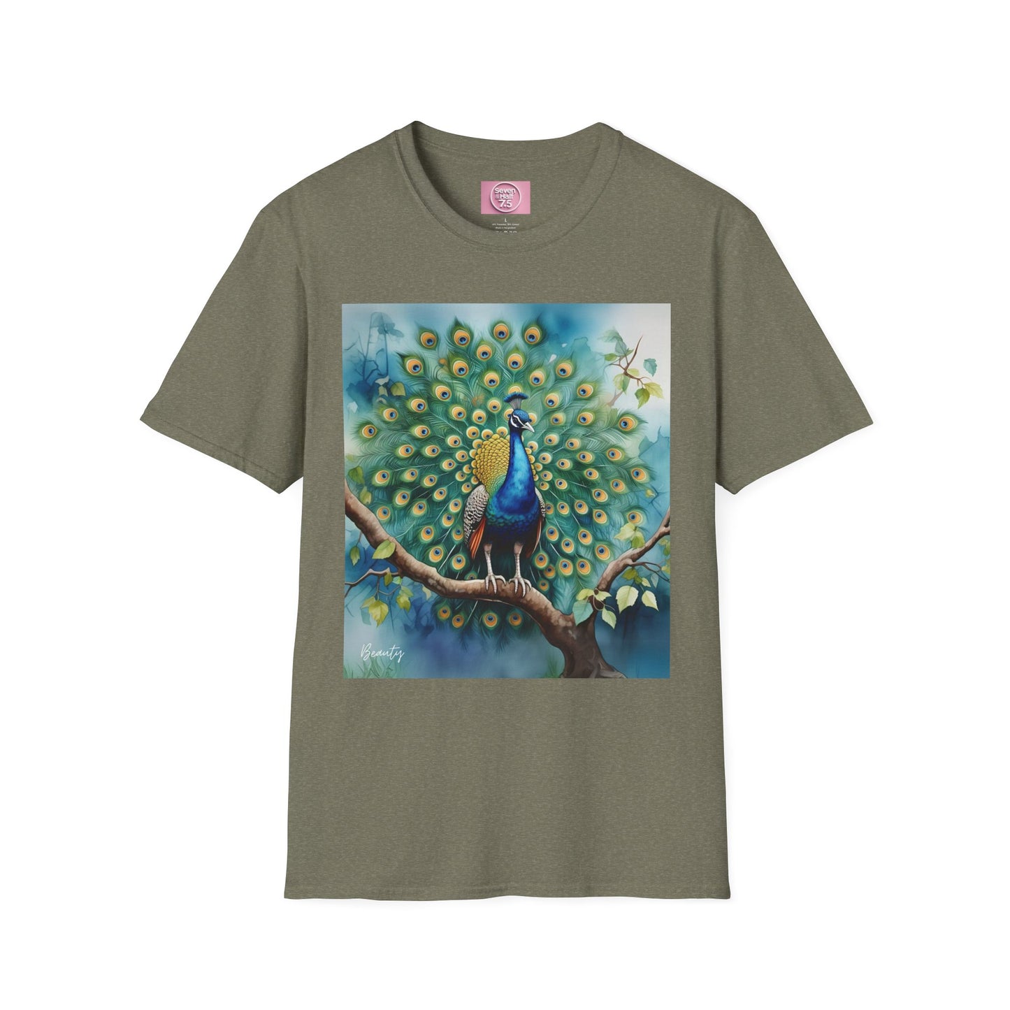 Colorful Peacock Unisex Softstyle T-Shirt - Vibrant Nature Art Tee