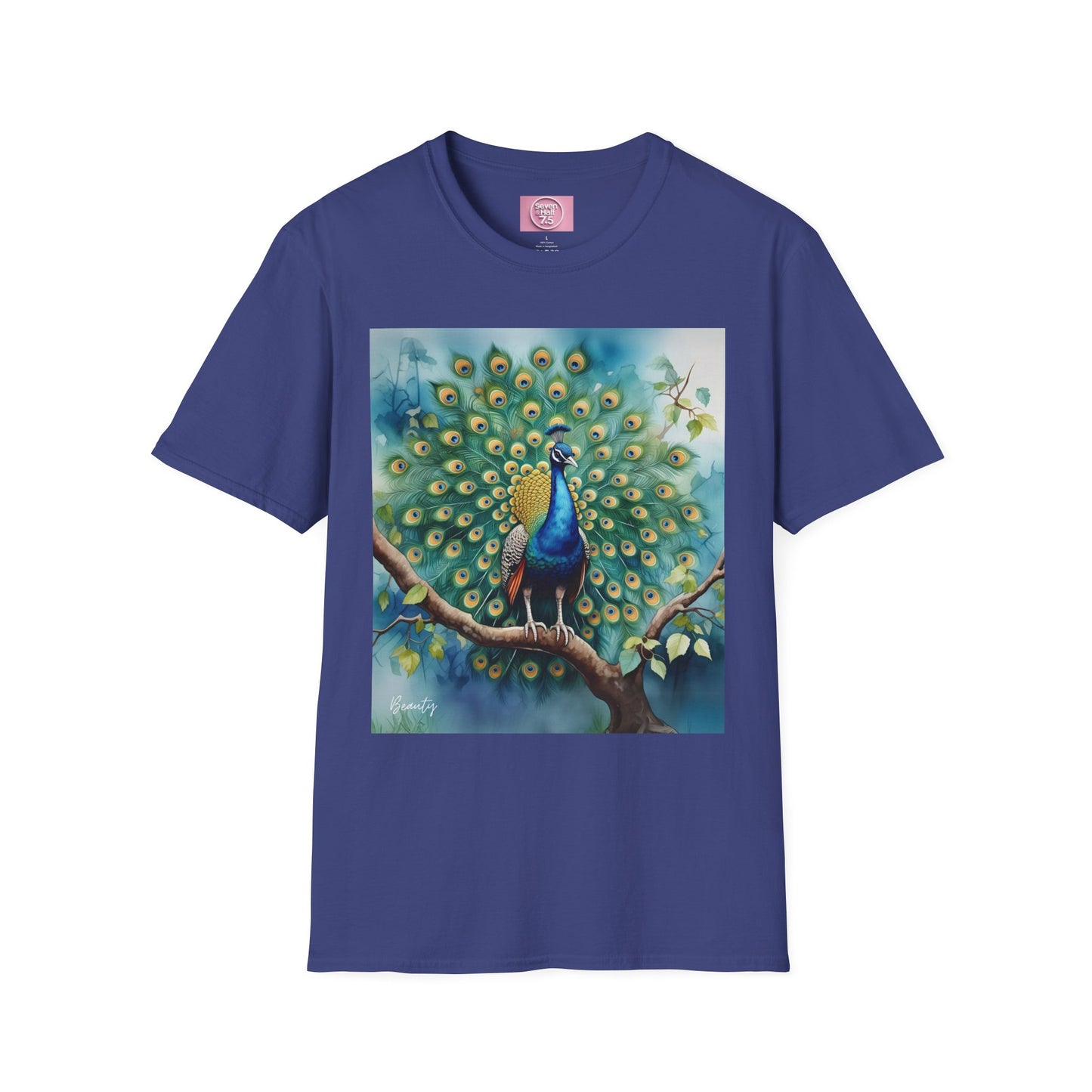 Colorful Peacock Unisex Softstyle T-Shirt - Vibrant Nature Art Tee