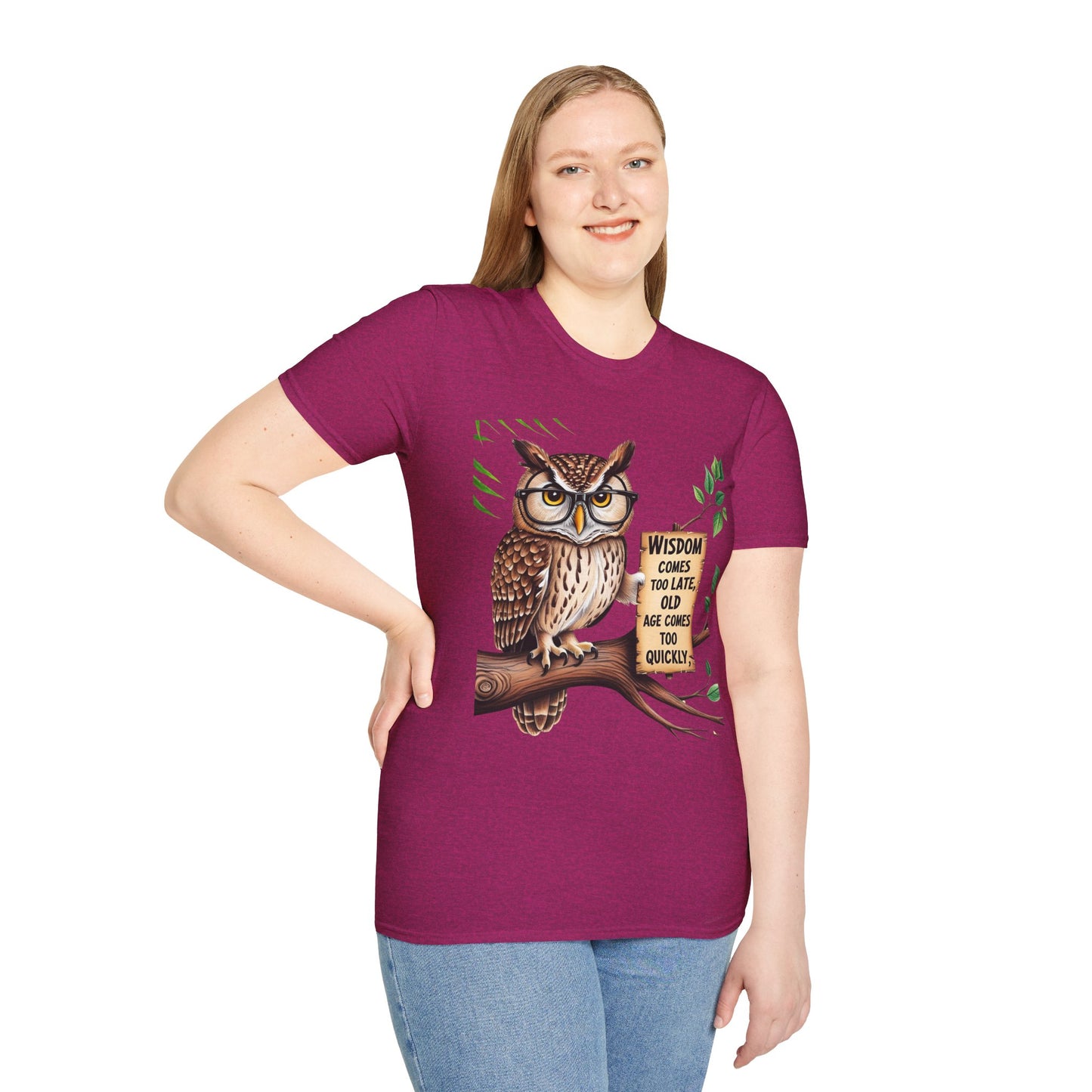 Wisdom Owl Unisex Softstyle T-Shirt - Inspirational Nature Tee