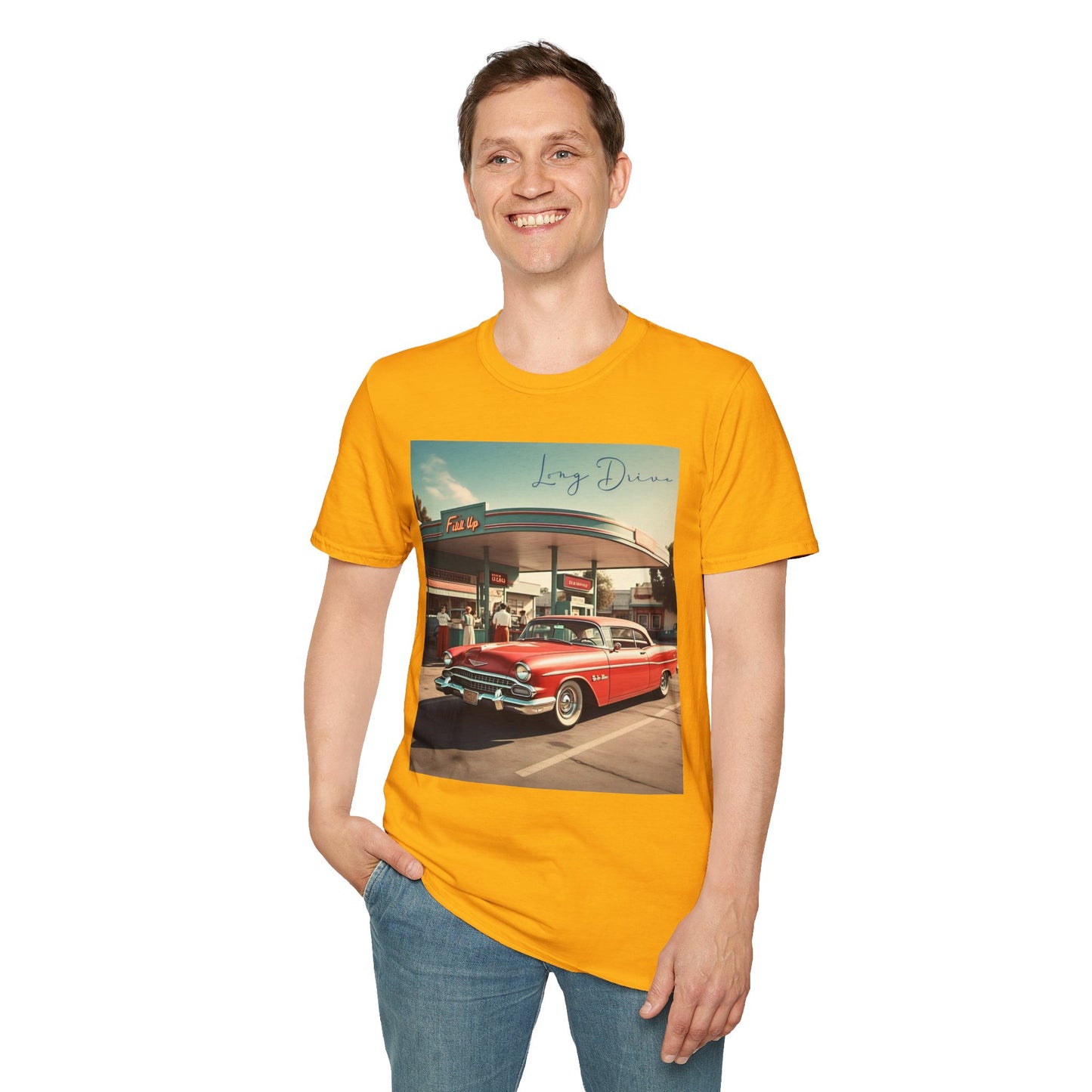 Retro Car Unisex Softstyle T-Shirt - Long Drive Graphic Tee