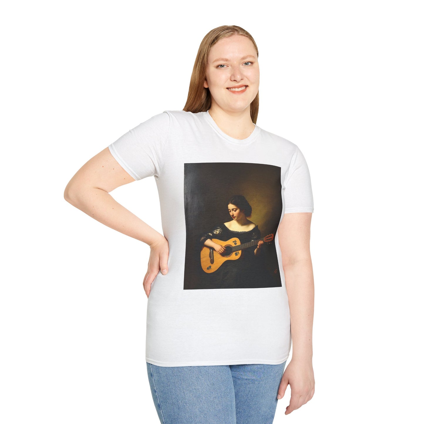 Artistic Guitarist Softstyle T-Shirt - Elegant Vintage Design