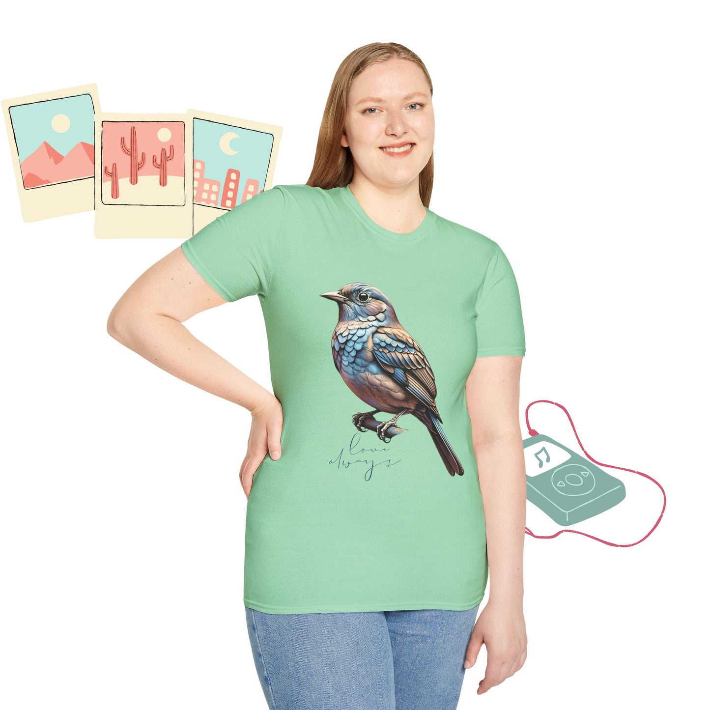Nature-Inspired Bird Graphic T-Shirt for Soft Comfort