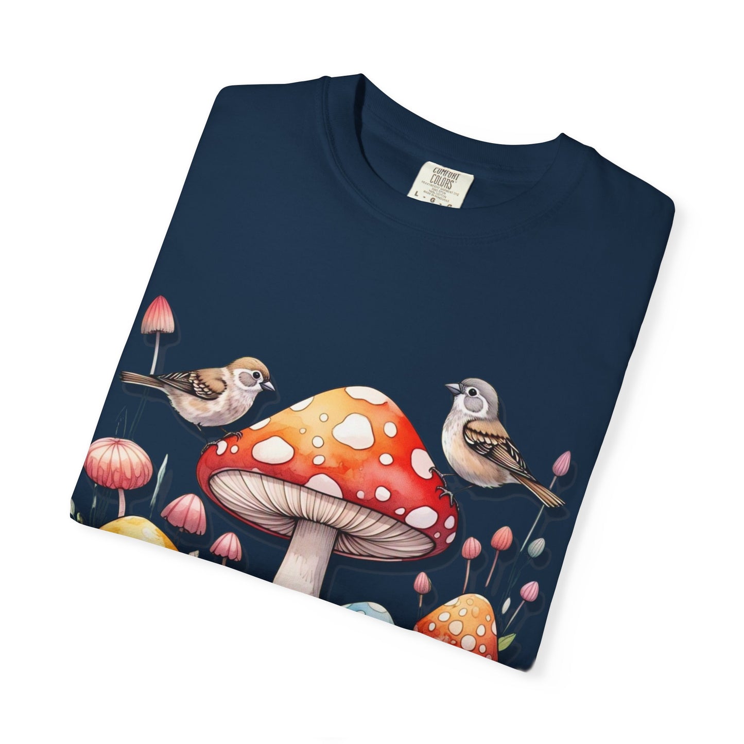 Whimsical Mushroom & Bird Unisex T-Shirt - Nature Lover's Tee