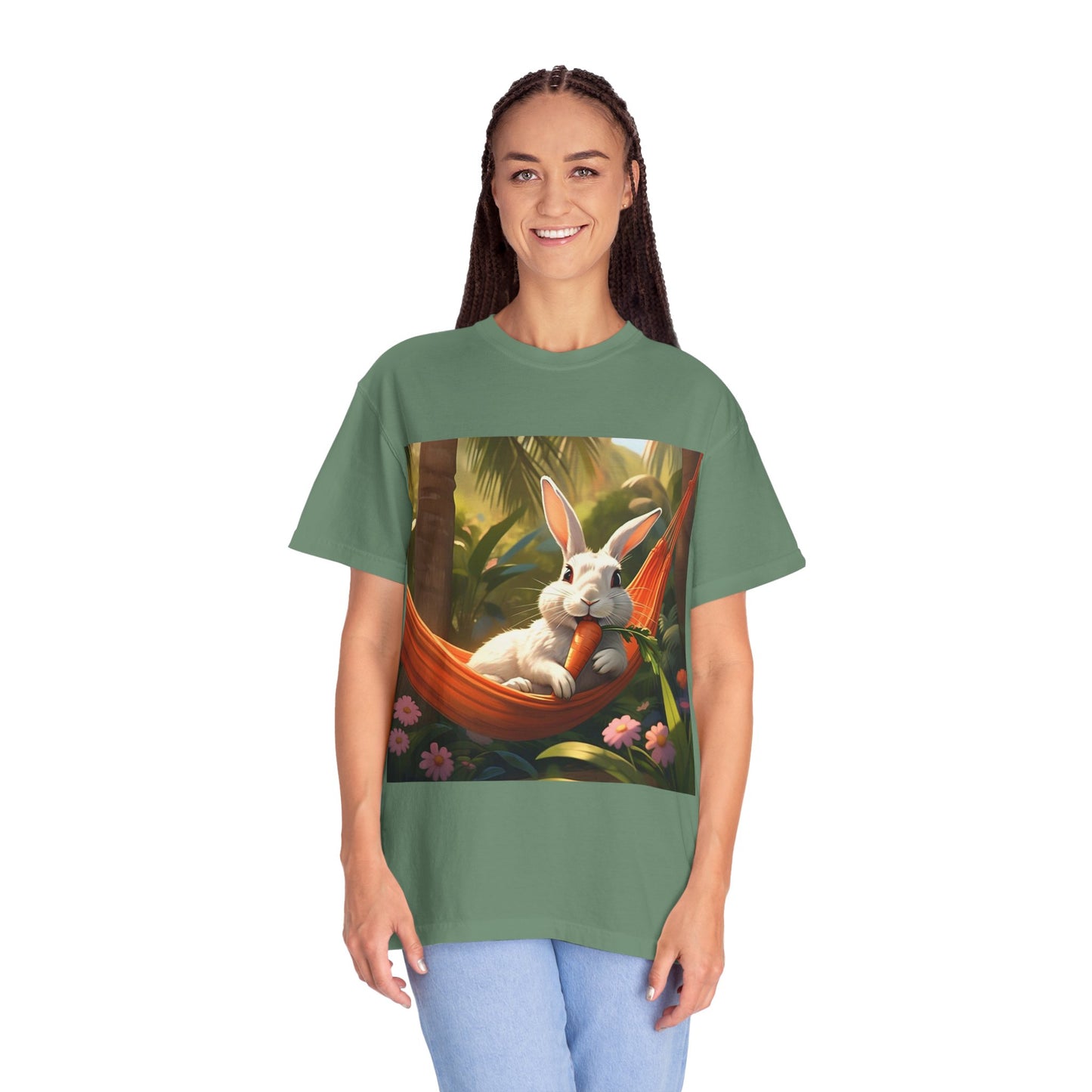 Relaxing Bunny T-Shirt - Unisex Garment-Dyed Tee for Nature Lovers