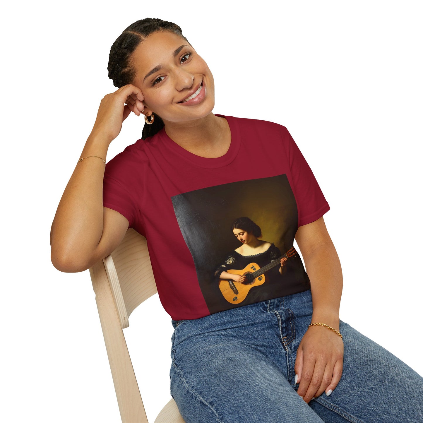 Artistic Guitarist Softstyle T-Shirt - Elegant Vintage Design