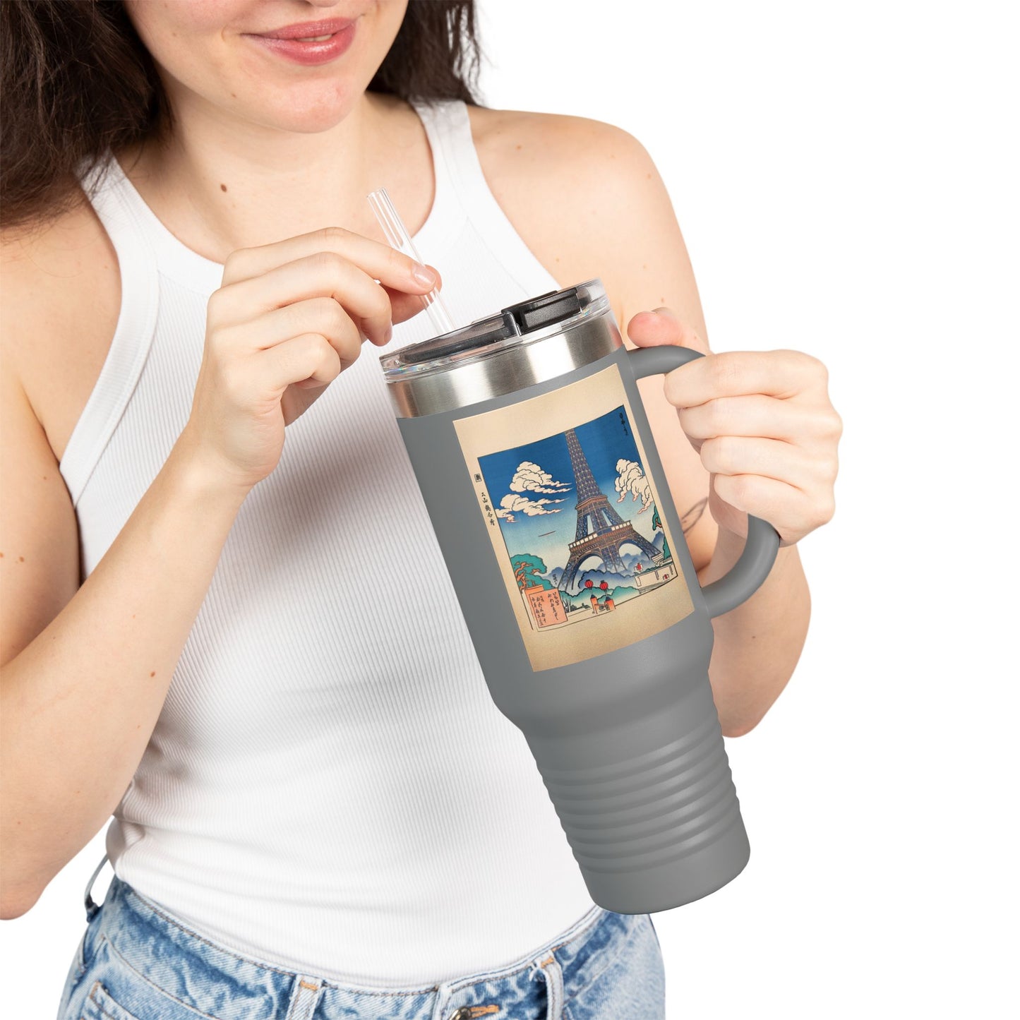 Vintage-Inspired Insulated Travel Mug - 40oz with Iconic Landmarks