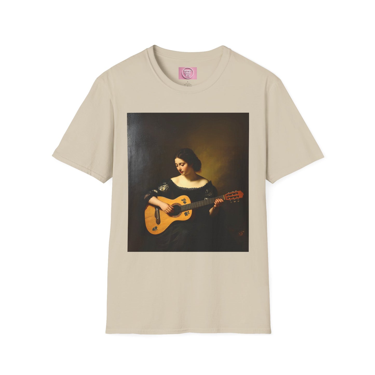 Artistic Guitarist Softstyle T-Shirt - Elegant Vintage Design