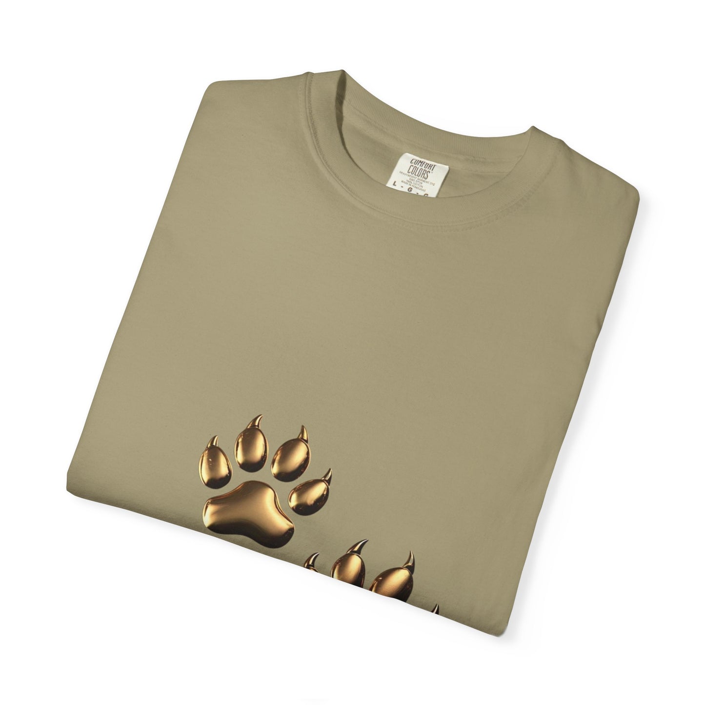 Stylish Unisex Garment-Dyed T-Shirt with Gold Paw Print Design - Perfect for Animal Lovers
