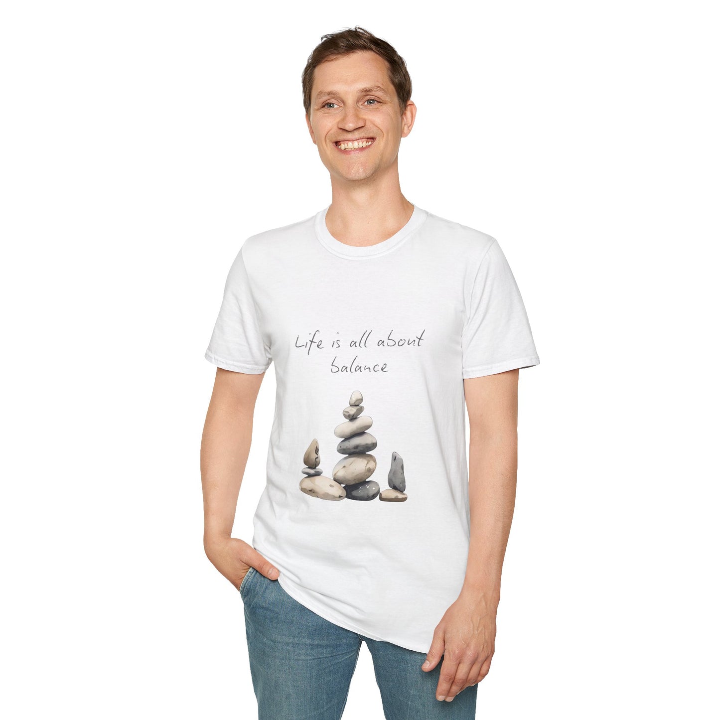Unisex Softstyle T-Shirt - "Life is all about Balance" Design - Perfect for Mindfulness and Relaxation