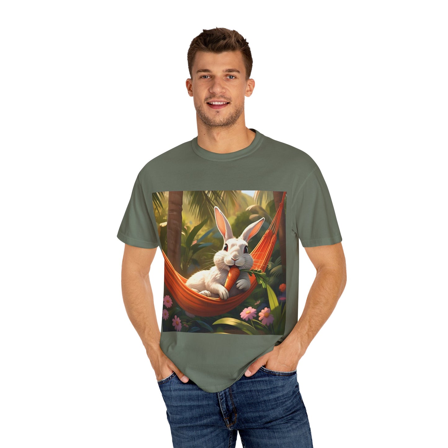 Relaxing Bunny T-Shirt - Unisex Garment-Dyed Tee for Nature Lovers