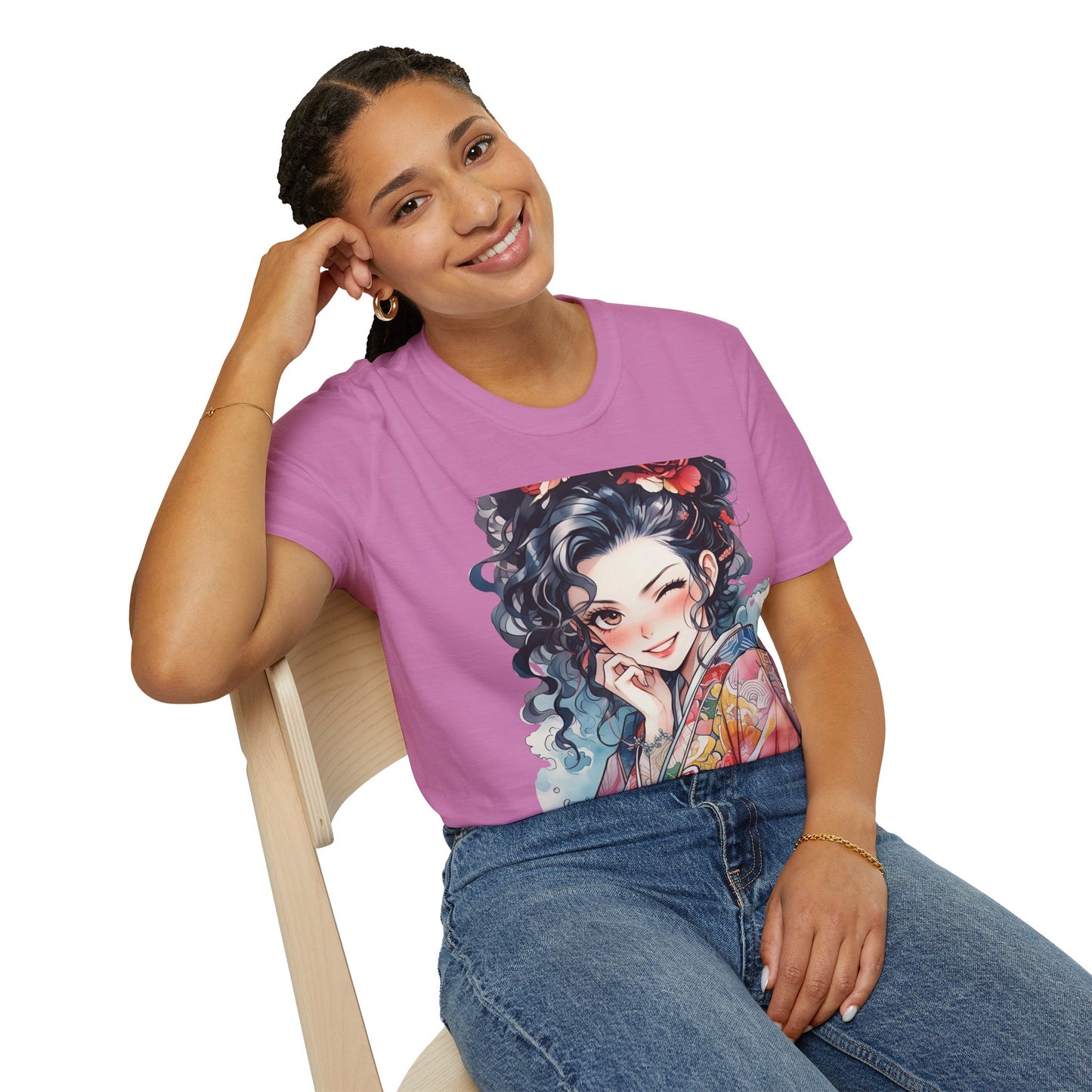 Stylish Unisex Softstyle T-Shirt - Charming Kimono Girl Design